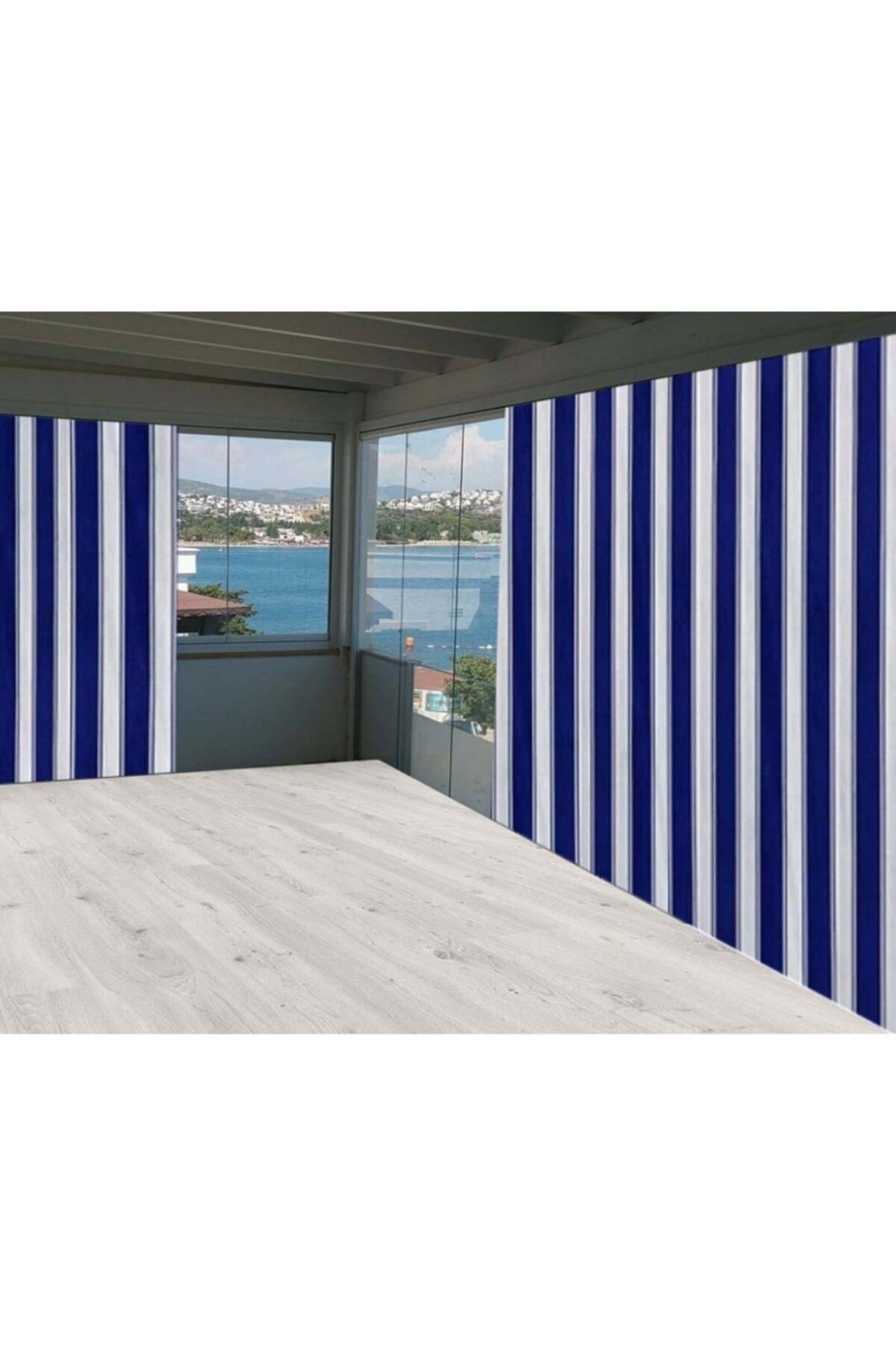 ceylan home Balkon Perdesi Mavi Beyaz Çizgili 425x250