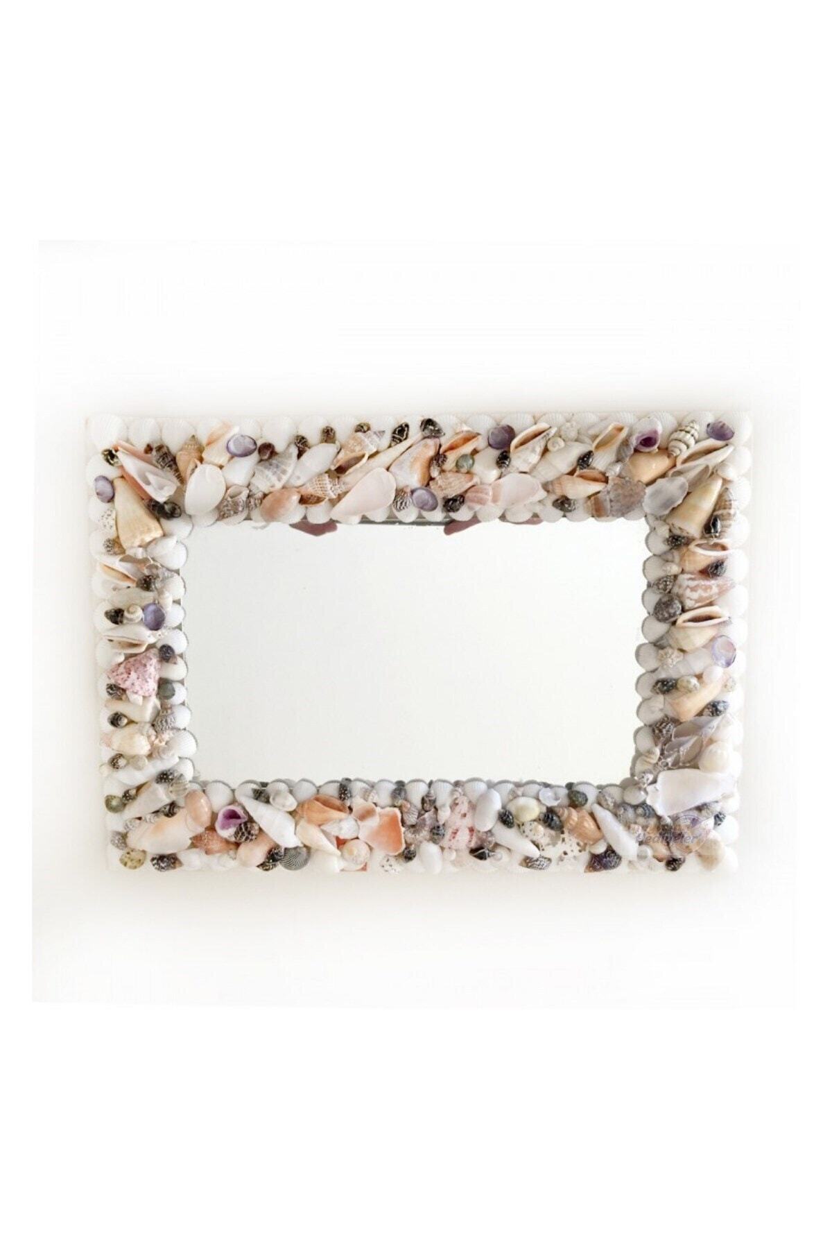 Dünyadan Hediyeler Dekoratif Doğal Deniz Kabuklu Dikdörtgen Ayna 35x25