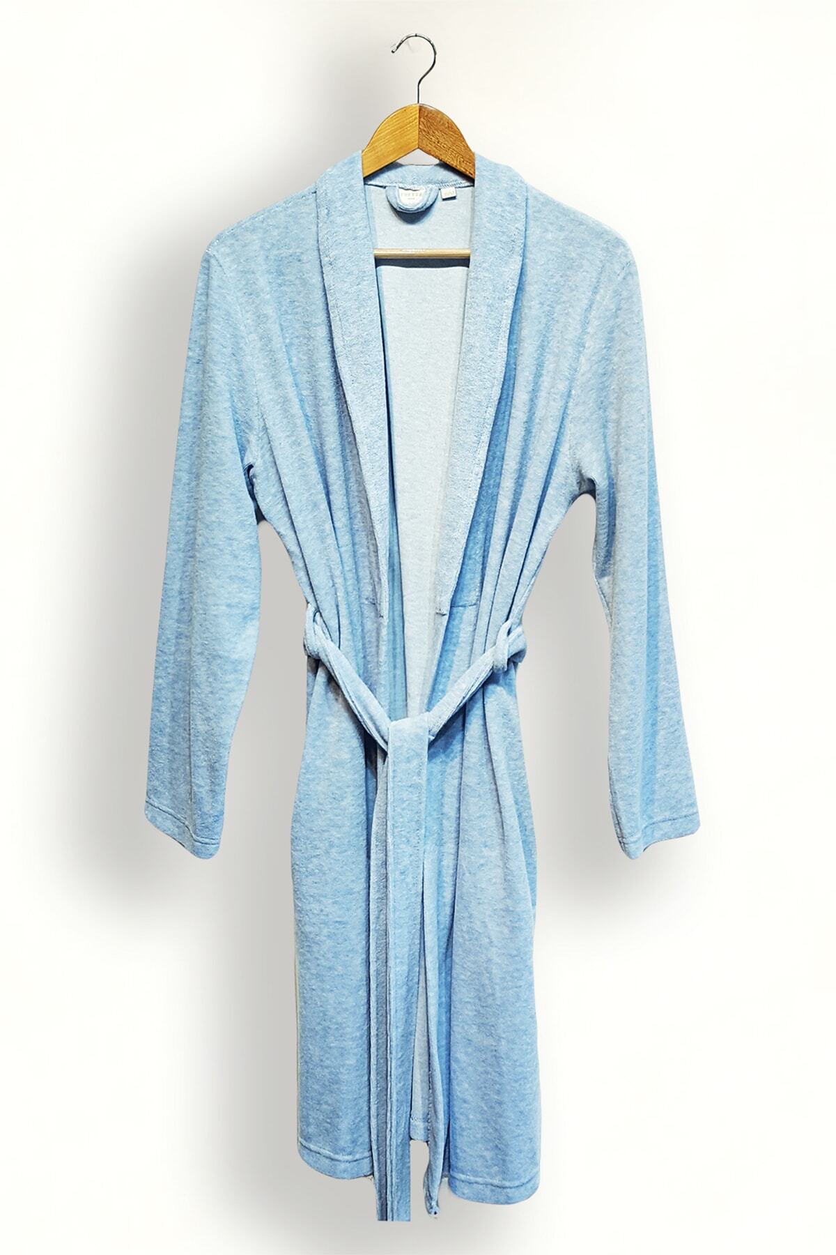 Evim ve Moda Bayan Pamuk Havlu Örgü Ince Sabahlık & Bornoz - Mavi