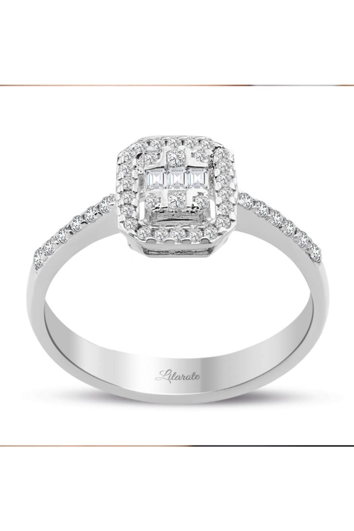 Lilarote Pırlanta 0.30 Ct Modern Tasarım Baget Kare Tektaş Yüzük