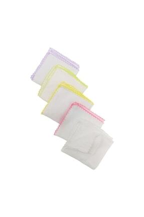 %100 Pamuklu 10'lu Çift Taraflı Renkli Köşeli Bebek Ağız Penye Lüx Mendili (22x22 Cm) Baby Hanky Image 0