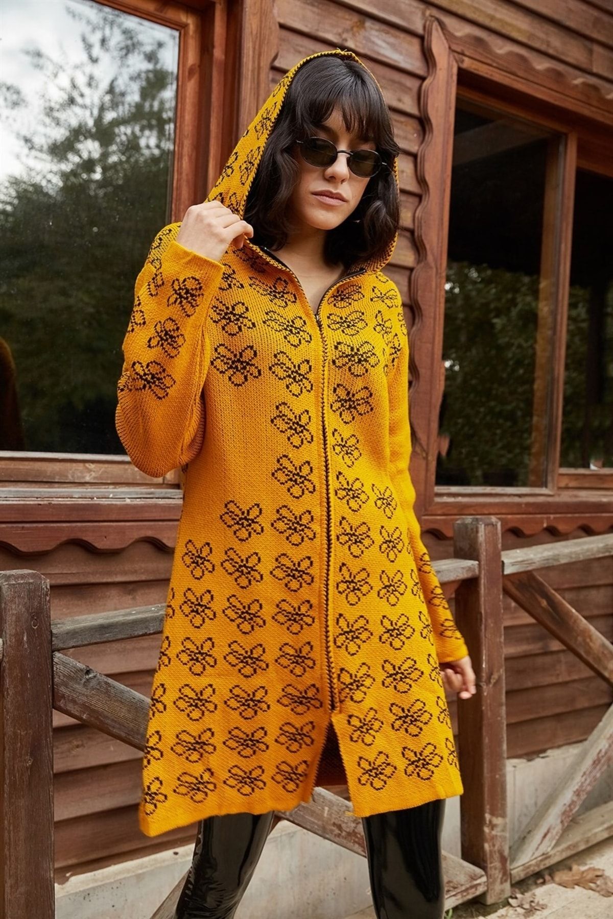 Mustard best sale hooded cardigan