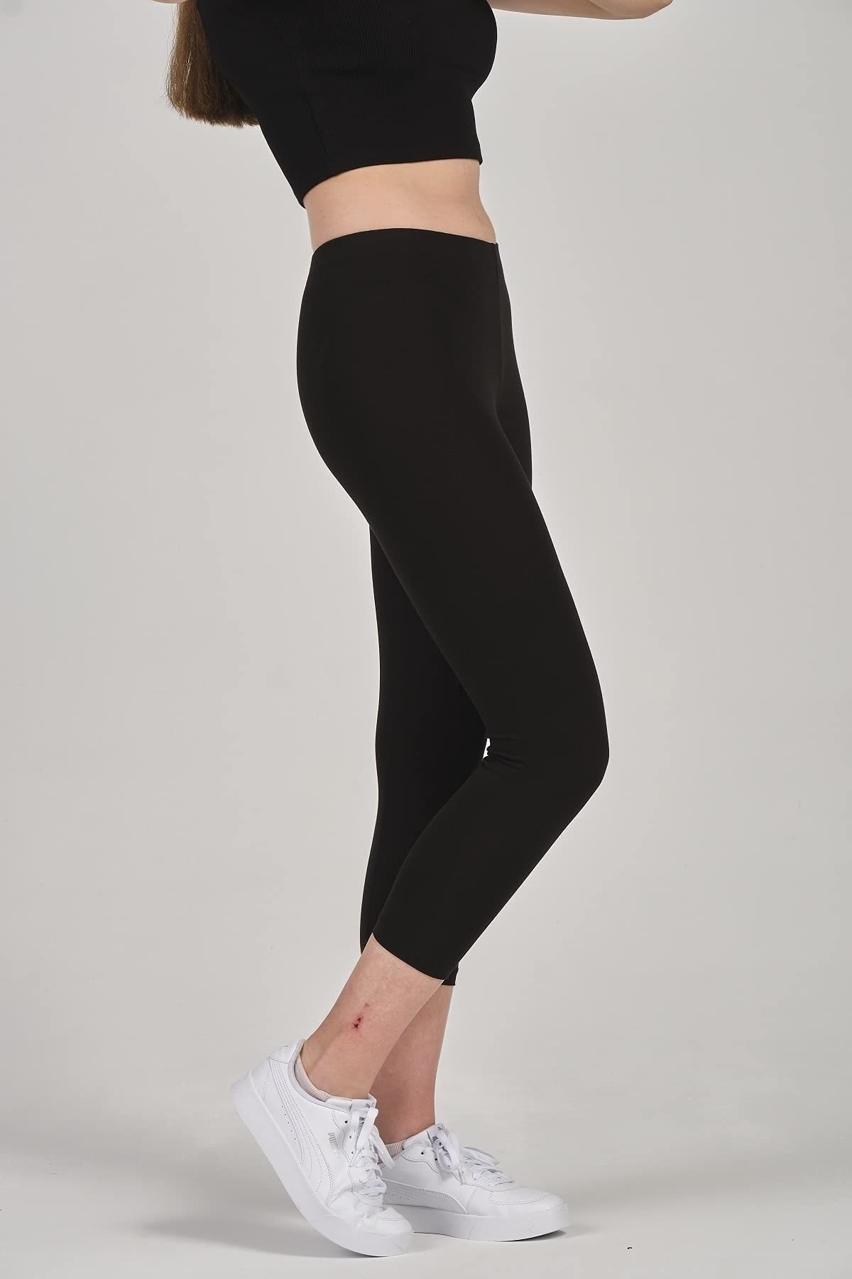 fsm1453 Women s Black Capri Length Cotton Tights Trendyol