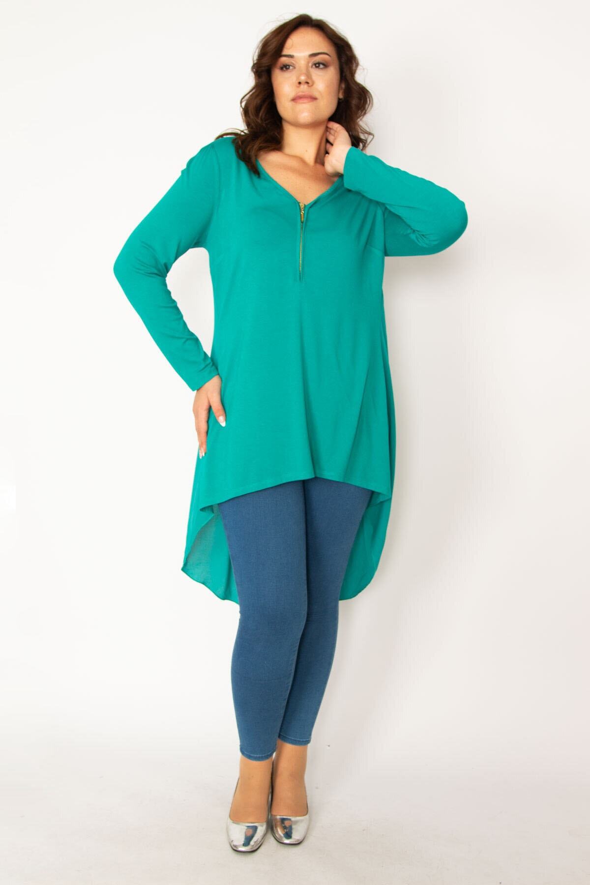 Şans Plus Size Tunic - Green - Regular 