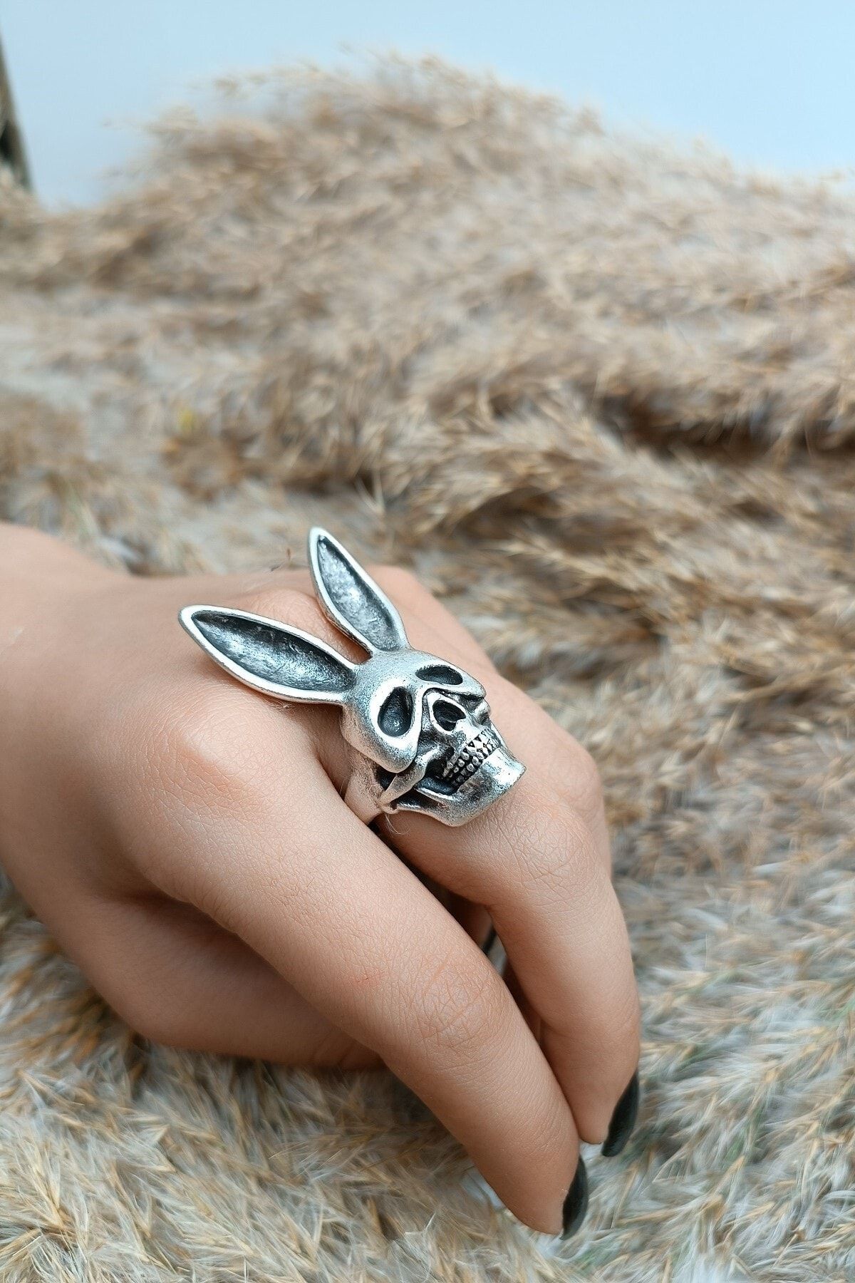 s4s Rabbit Skull Ring Model Antique Antique Silver Plated