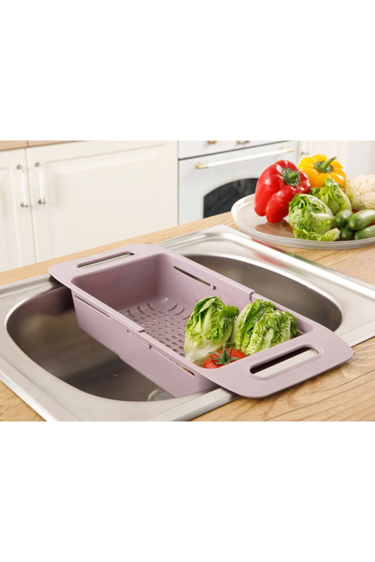 English Home Trendy Plastik Ayarlanabilir Lavabo Süzgeci Süzgeç 48X19X8 Cm Mürdüm