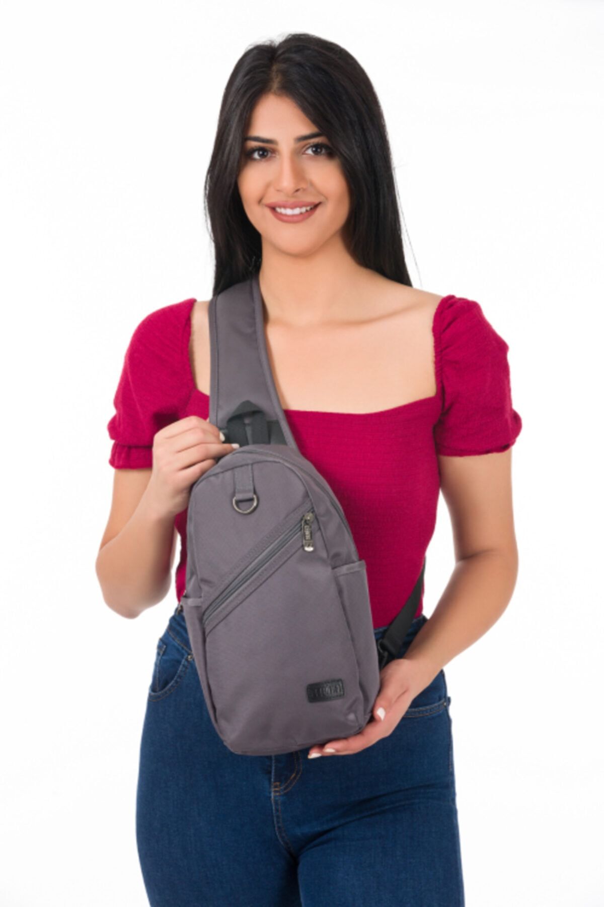 BAGzy Unisex Gri Kumaş Body Bag Göğüs Bel Çantası