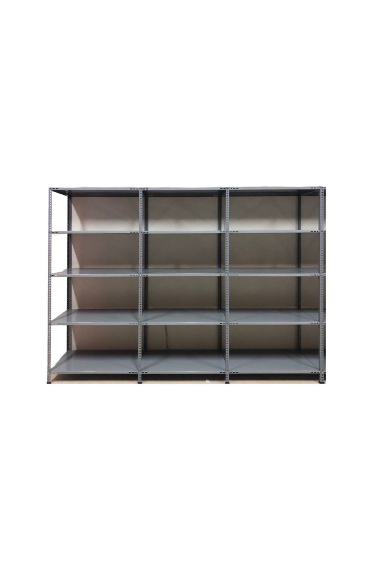 AçıkMağazam Güneyraf 5 Katlı 3lü Bitişik Galvaniz Üzeri Fırın Boya Gri Çelik Raf Arşiv Depo Kiler Rafı 31x60x200
