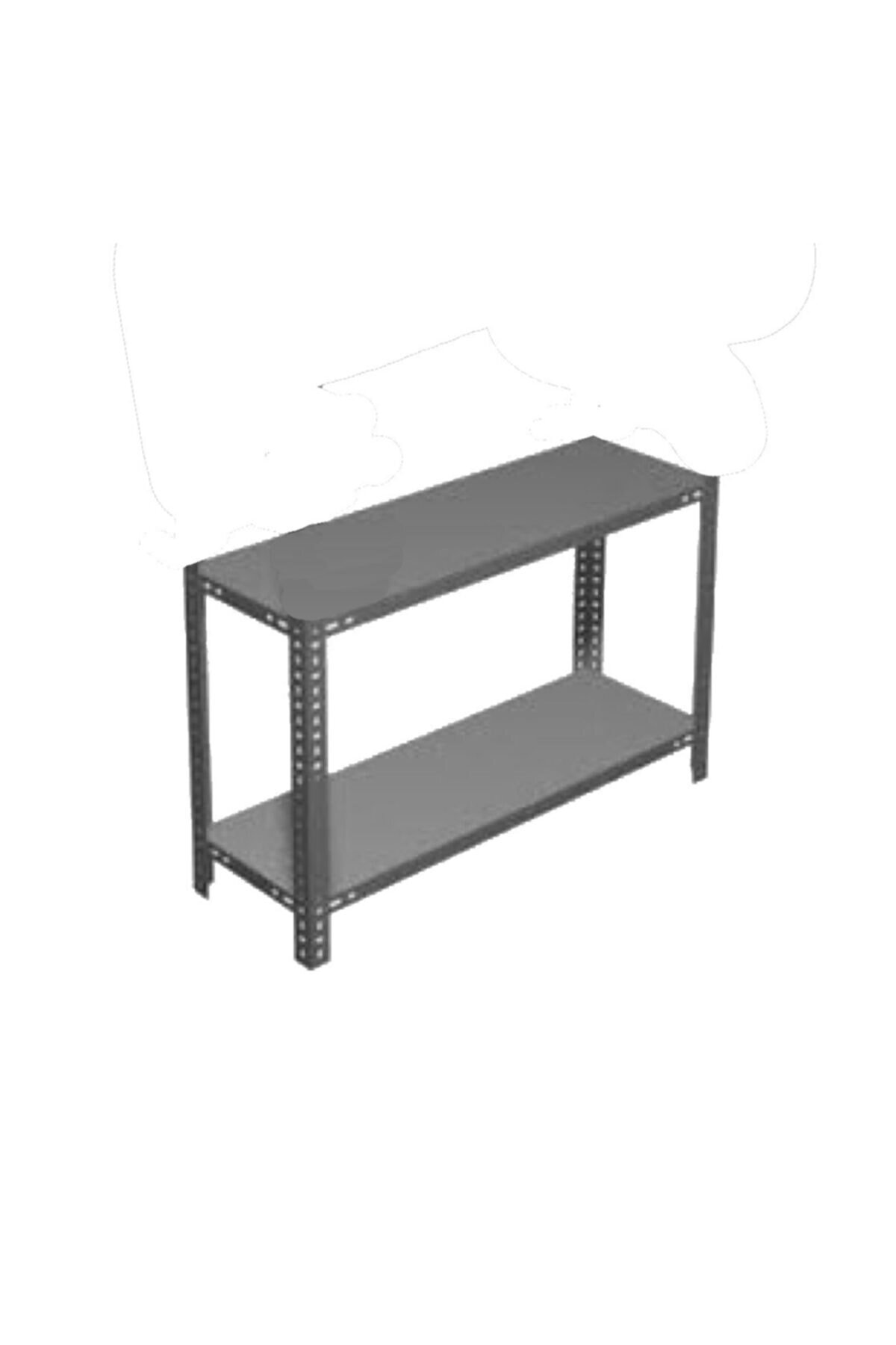 AçıkMağazam Güneyraf 2 Katlı Galvaniz Üzeri Fırın Boya Gri Çelik Raf Arşiv Depo Kiler Rafı 43x60x100