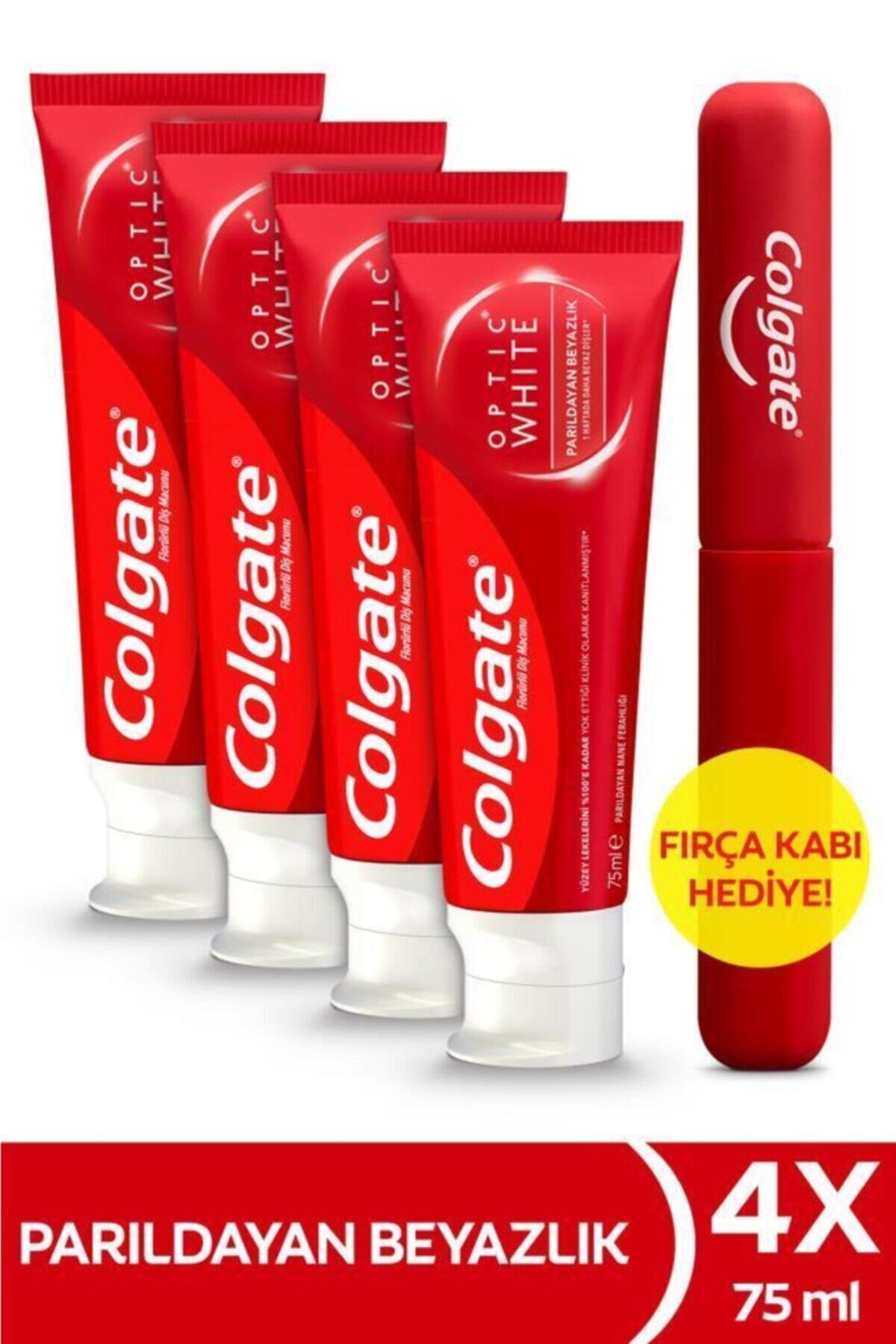 Colgate Optic White Parıldayan Beyazlık Beyazlatıcı Diş Macunu 75 ml X 4 Adet Fırça Kabı Hediye