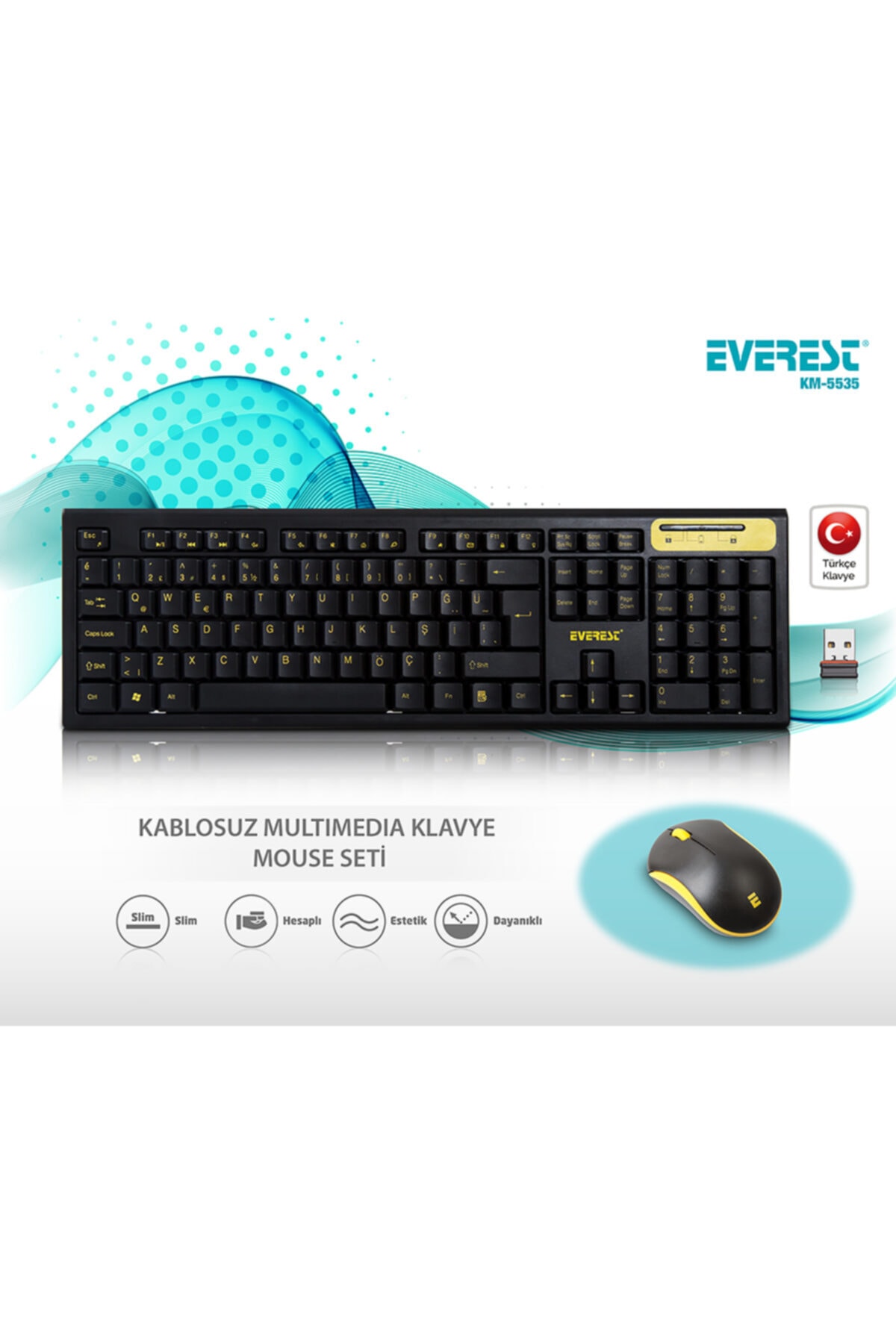 Everest Km-5535 Mm Kablosuz Klavye+mouse Usb Q Siyah Set