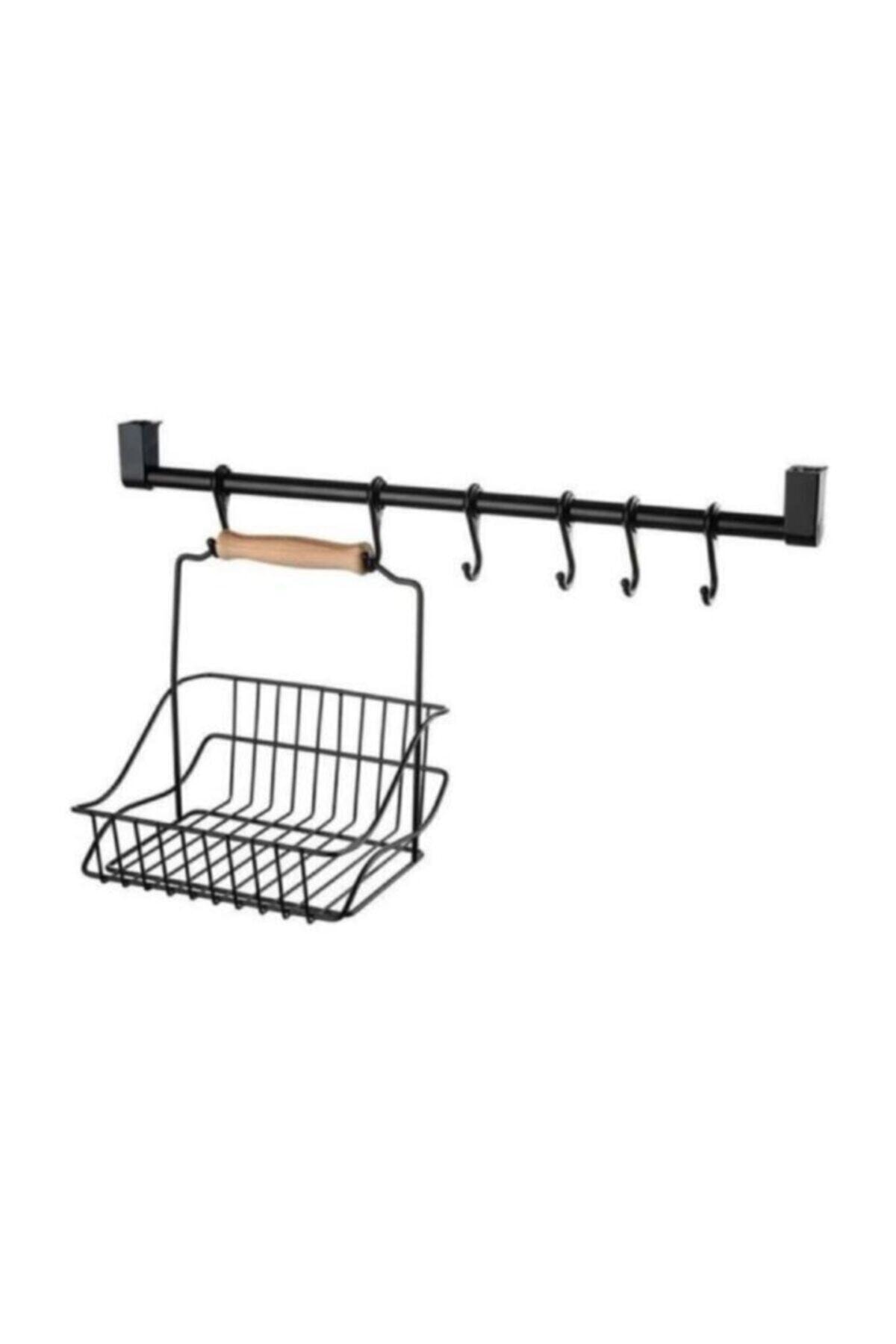 Happy Kitchen Ferforje Metal Sepet Askı Ve Kanca Ahşap Saplı Sepet /yl341