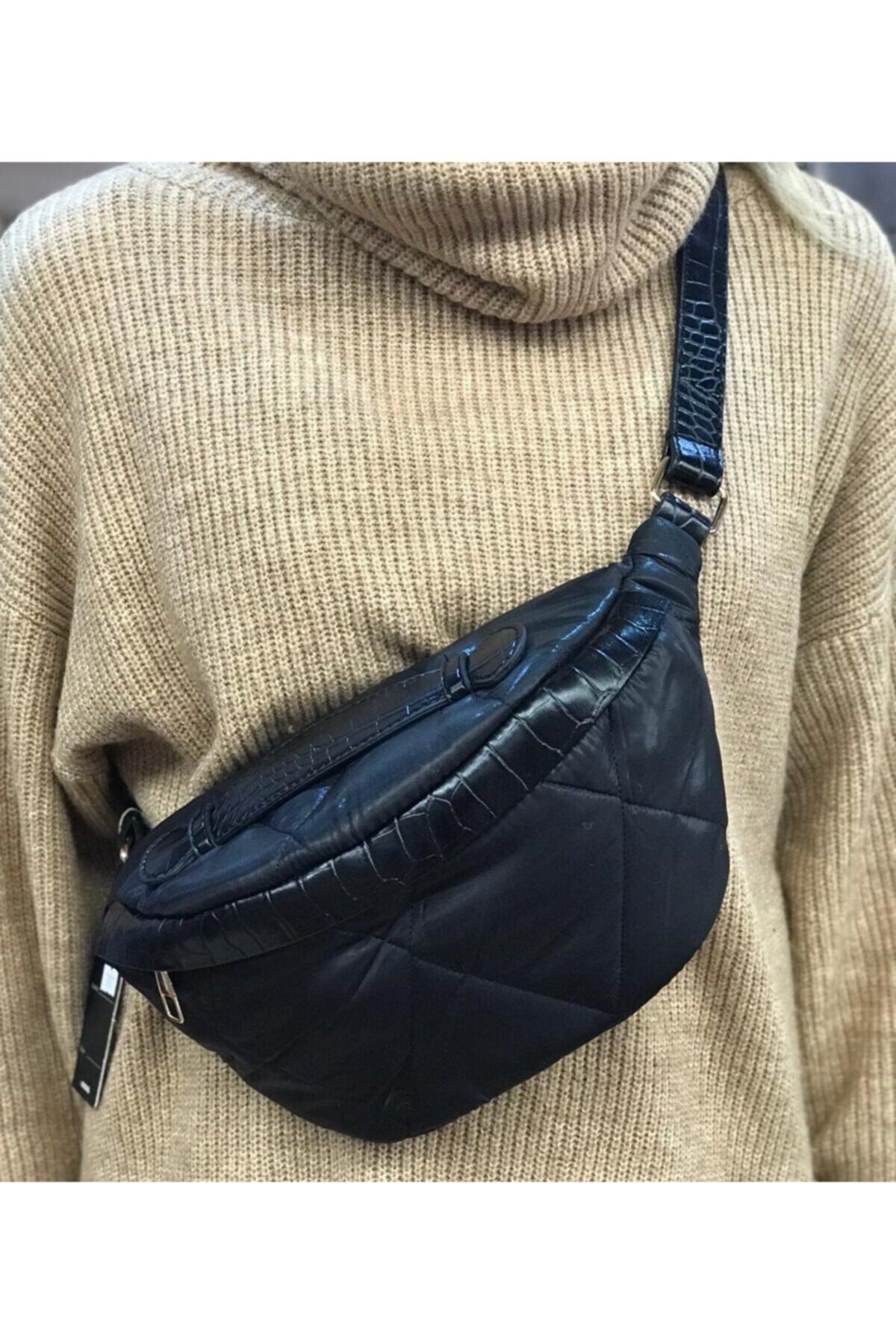 EssaShoes Kadın Siyah Kapiton Bel Çantası