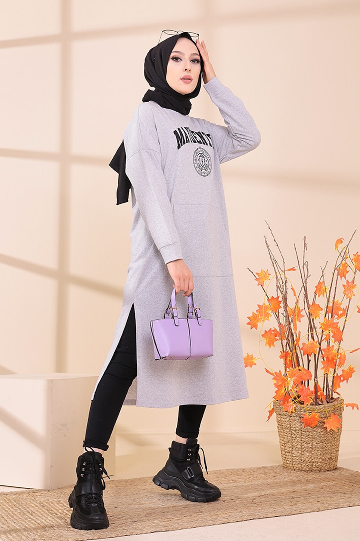 TOFİSA Yanları Yırtmaçlı Sweatshirt - Gri -