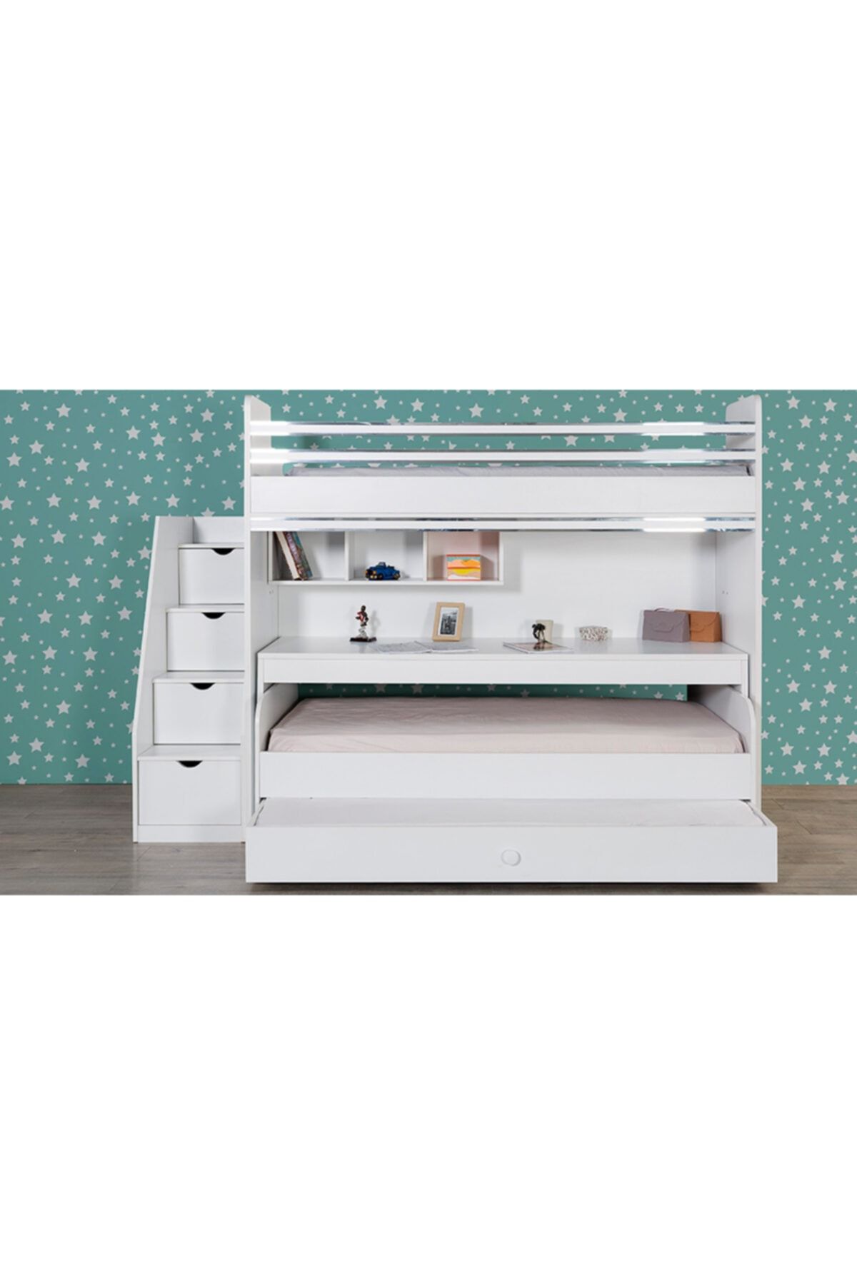 CaddeYıldız Beyaz Compact Fonksiyonel Ranza Seti
