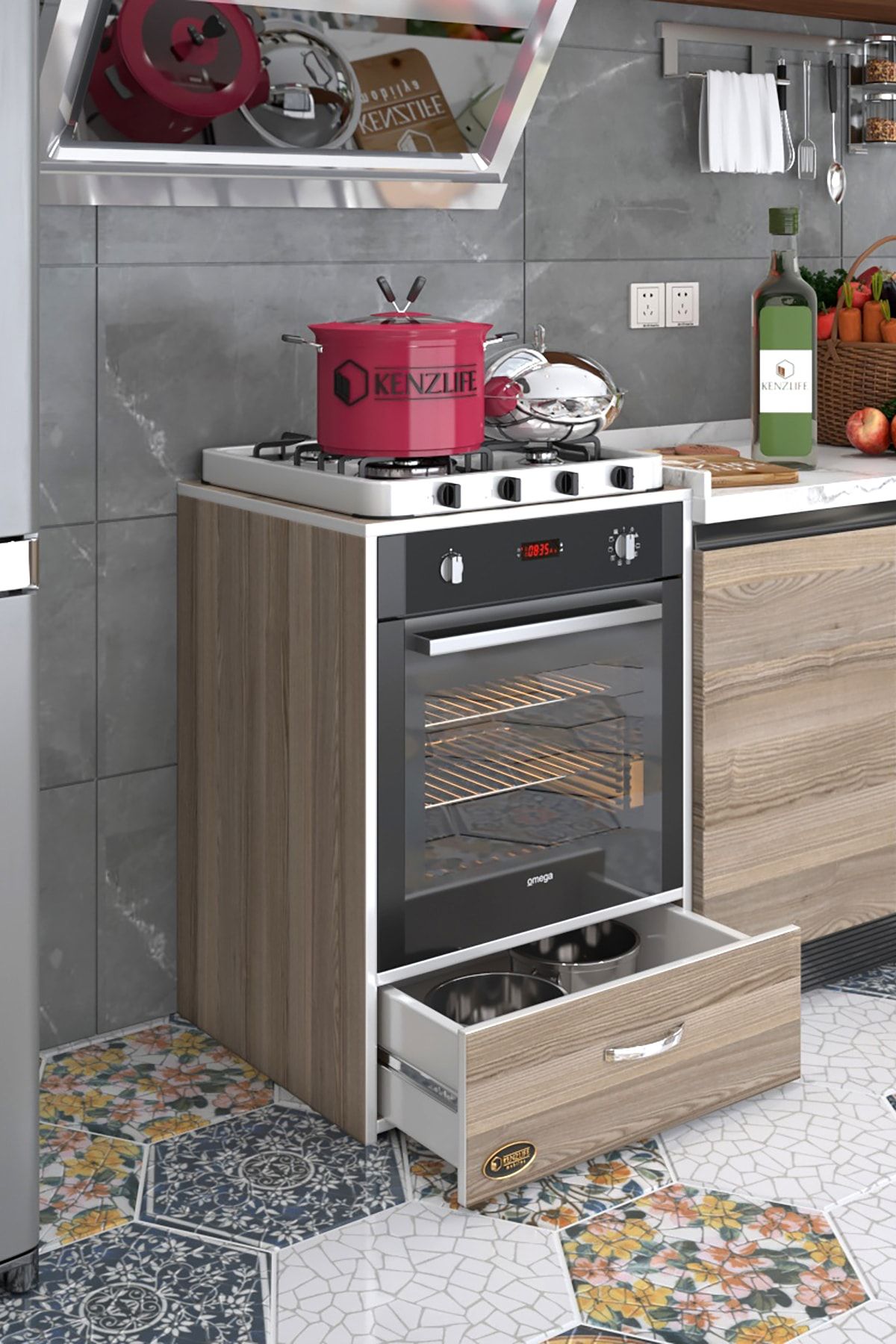 Kenzlife ankastre modülü kabini argon crd fırın ocak dolabı çekmeceli sabit tabla