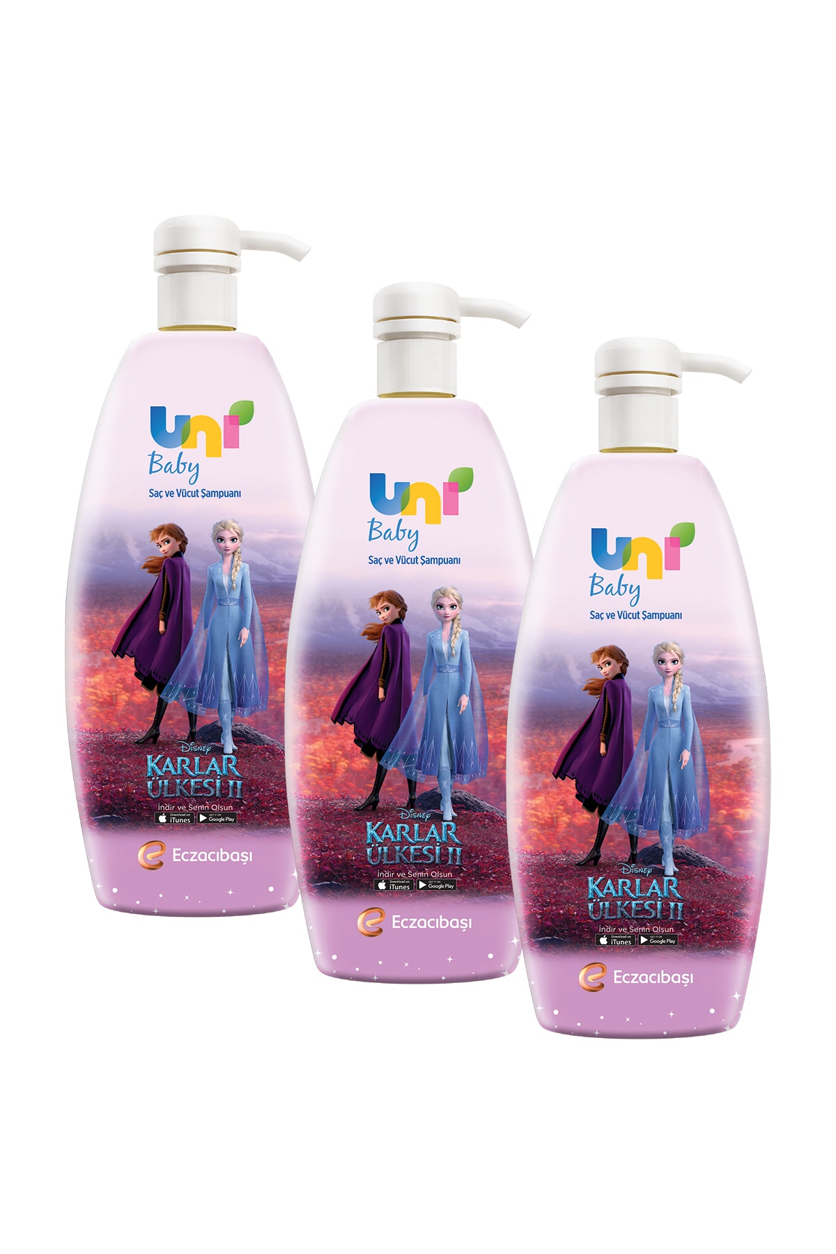 Uni Baby Karlar Ülkesi 2 Saç ve Vücut Şampuanı Pembe 700 ml 3'lü Set
