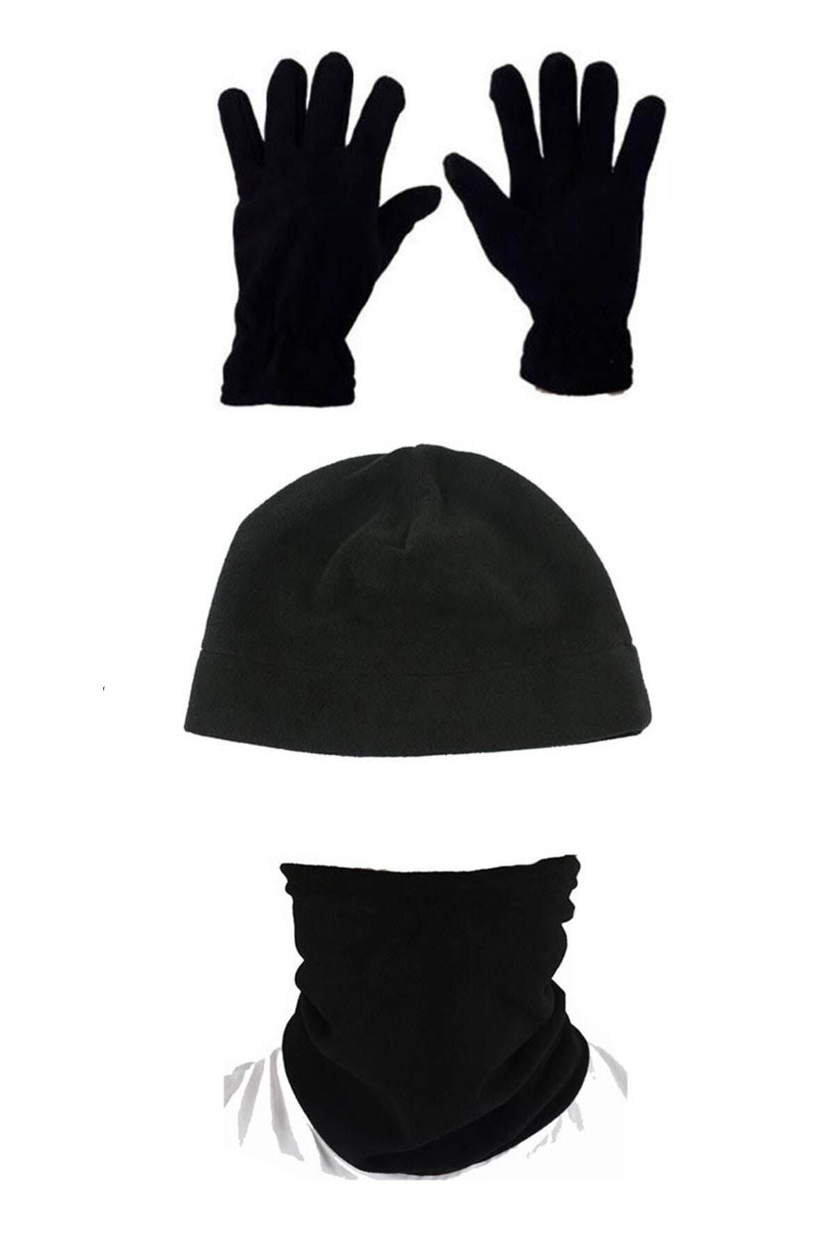 Momslab Siyah Bere Boyunluk Eldiven Set 3'lü