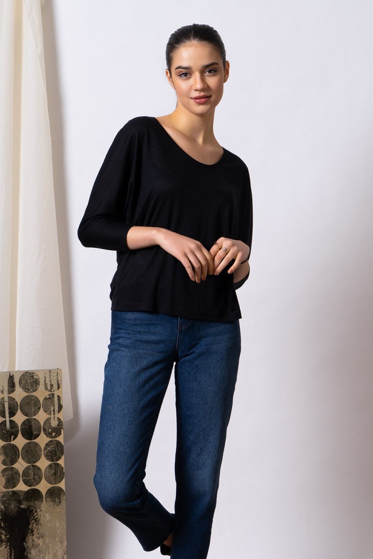 TRENDQUEL Uzun Kollu Siyah Basic Bluz