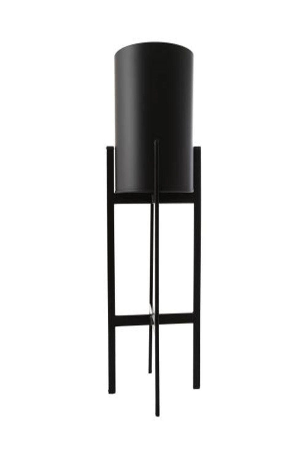 İthal Metal Siyah Dekoratif Ayaklı Saksı 25x64 Cm