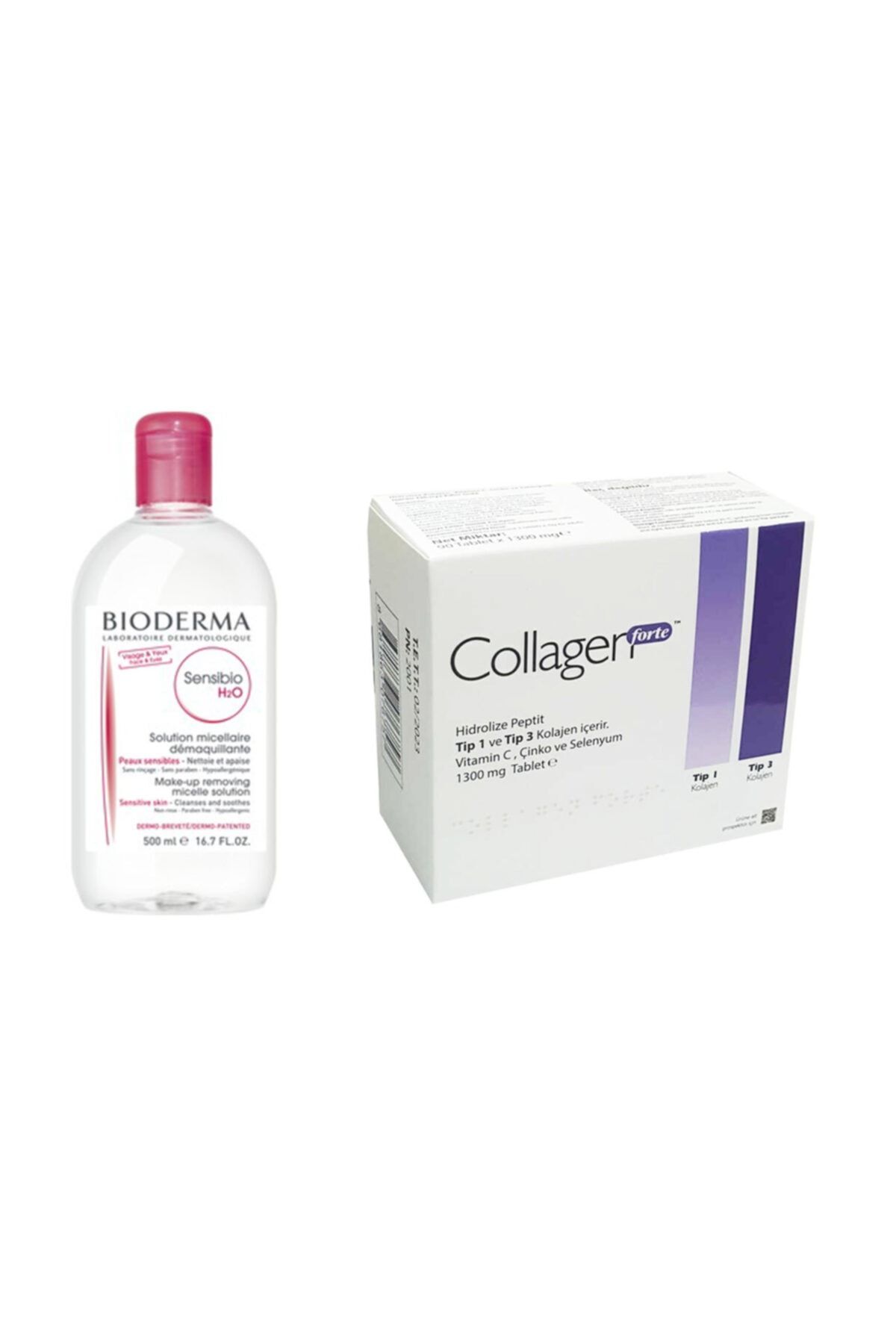 Collagen Forte Tip 1 Ve Tip 3 Kolajen Içeren 90 Tablet Ve Bioderma Sensibio H2o 500 Ml