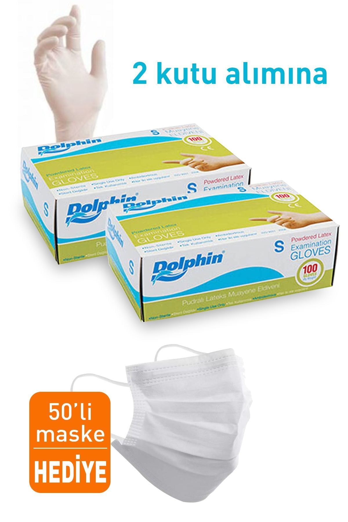 Dolphin Eldiven Latex Small (100*1) 2 Kutu+1 Kutu 50'li Maske