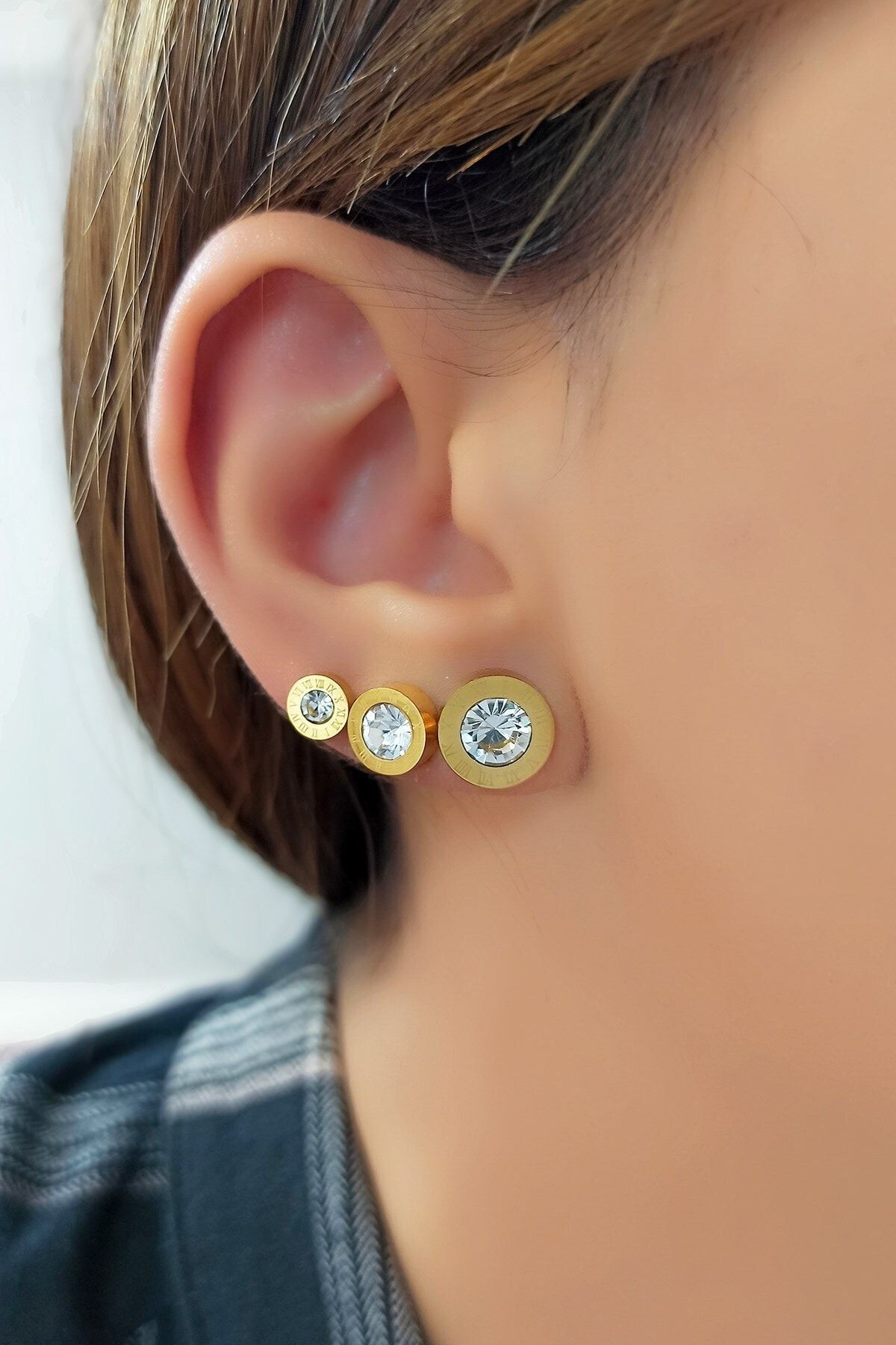 Çlk Accessories Çelik 6 Lı Taşlı Roma Rakam Çoklu Kombin Küpe Trküpe3512 B34003