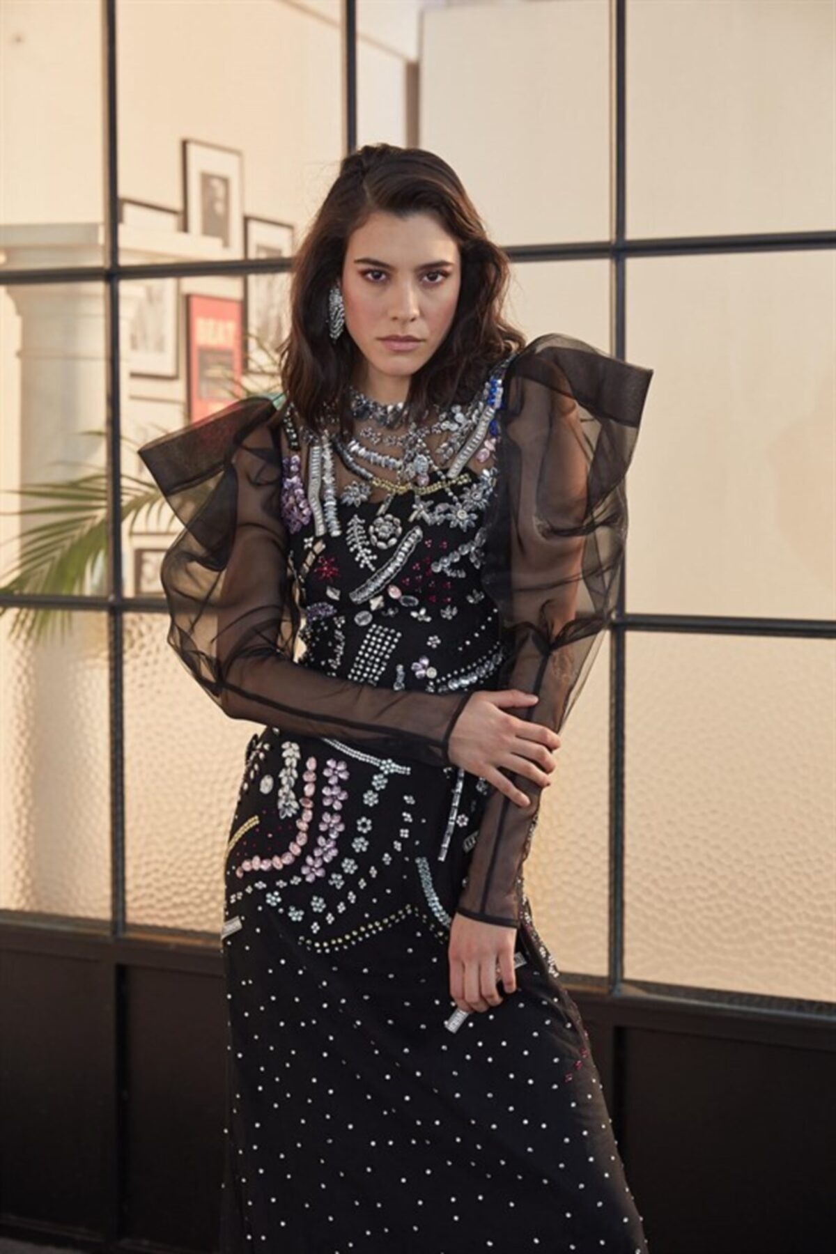 ZALA ALPASLAN Siyah Işlemeli Tül Abiye Elbise