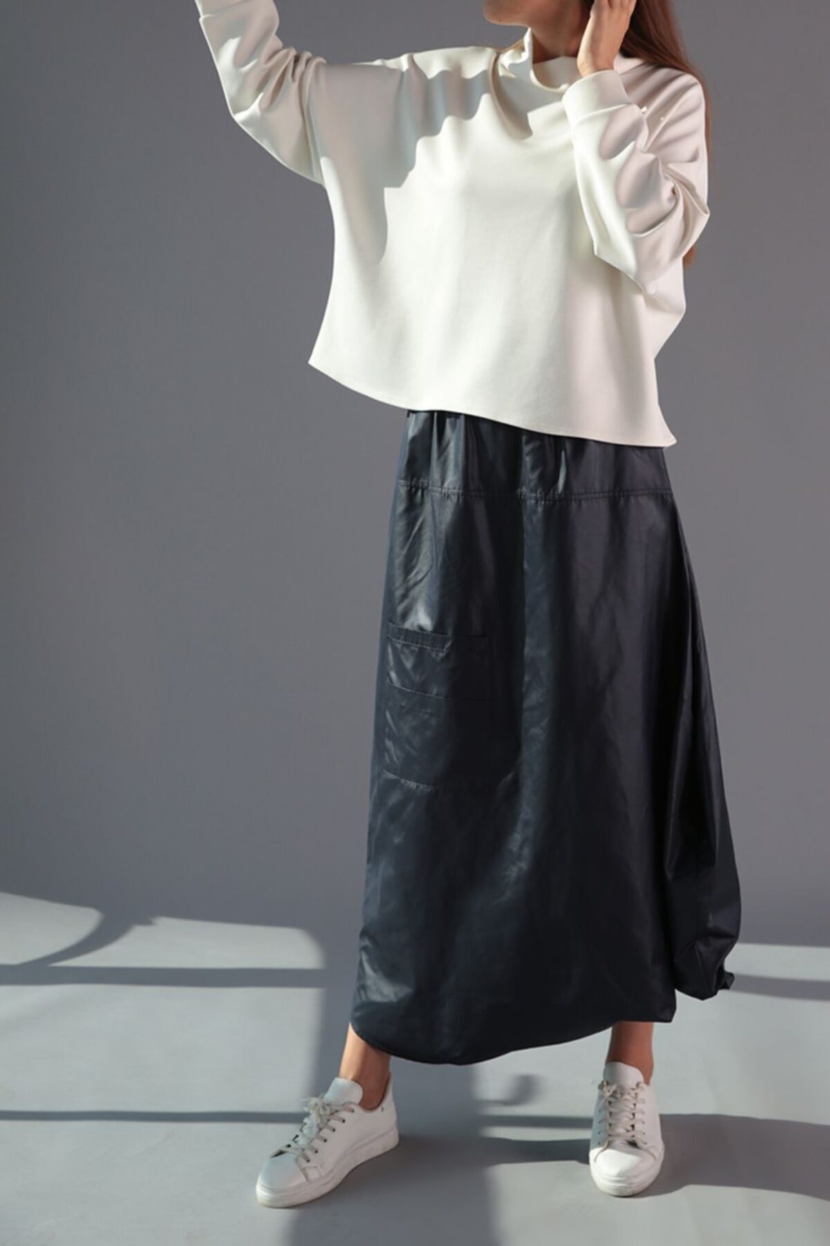 ALLDAY Lacivert Bel Lastikli Cepli Asimetrik Etek