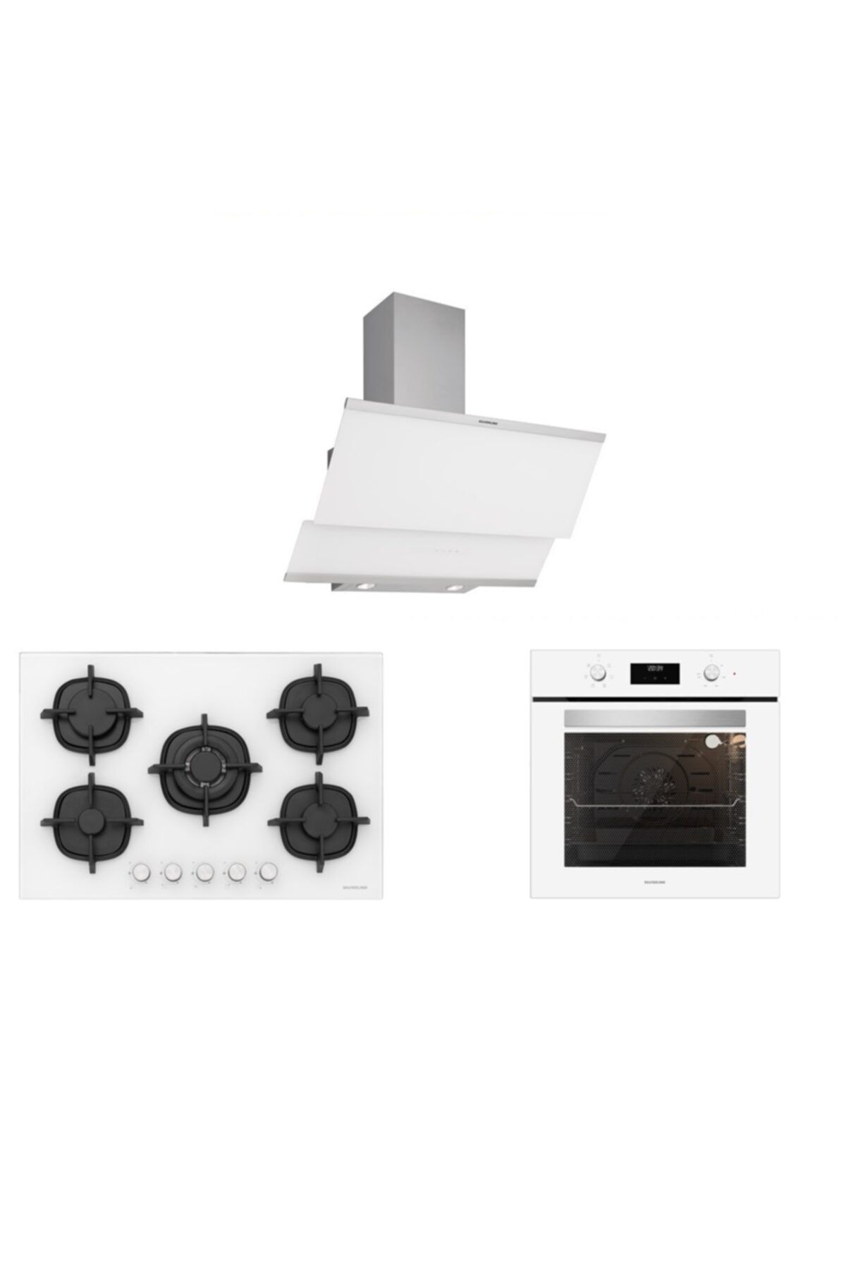 Silverline Beyaz Cam Ankastre Set 5 Yıl Garanti (3420 Classy 60+cs5364w01+bo6502w02)