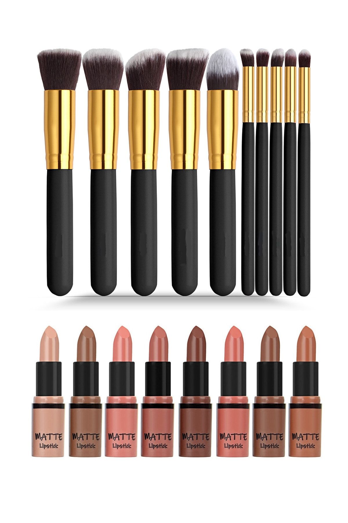 GNX 10 Pcs Brush Set - 10'lu Fırça Seti (Siyah) +8'li Mat Ruj Seti