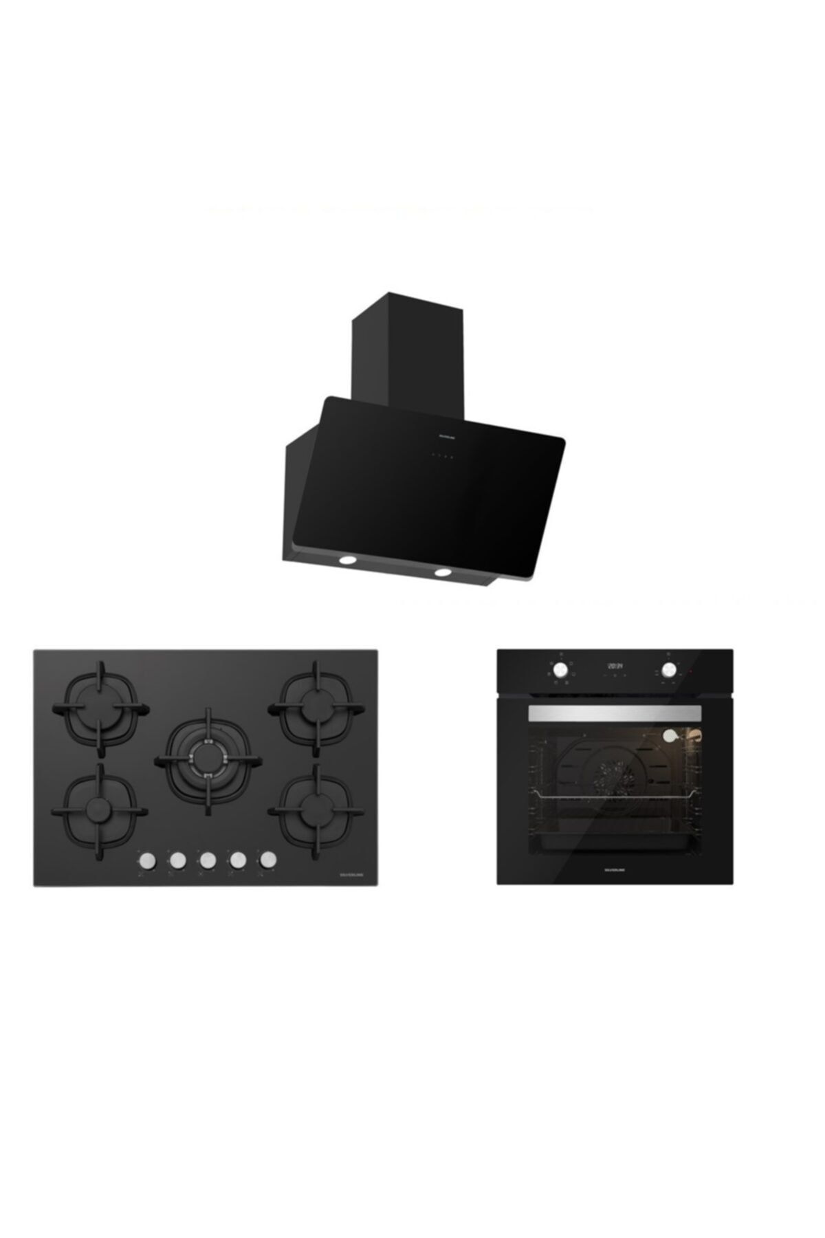 Silverline Siyah Cam Ankastre Set 5 Yıl Garanti (3457 Soho 80+cs5364b01+bo6502b02)