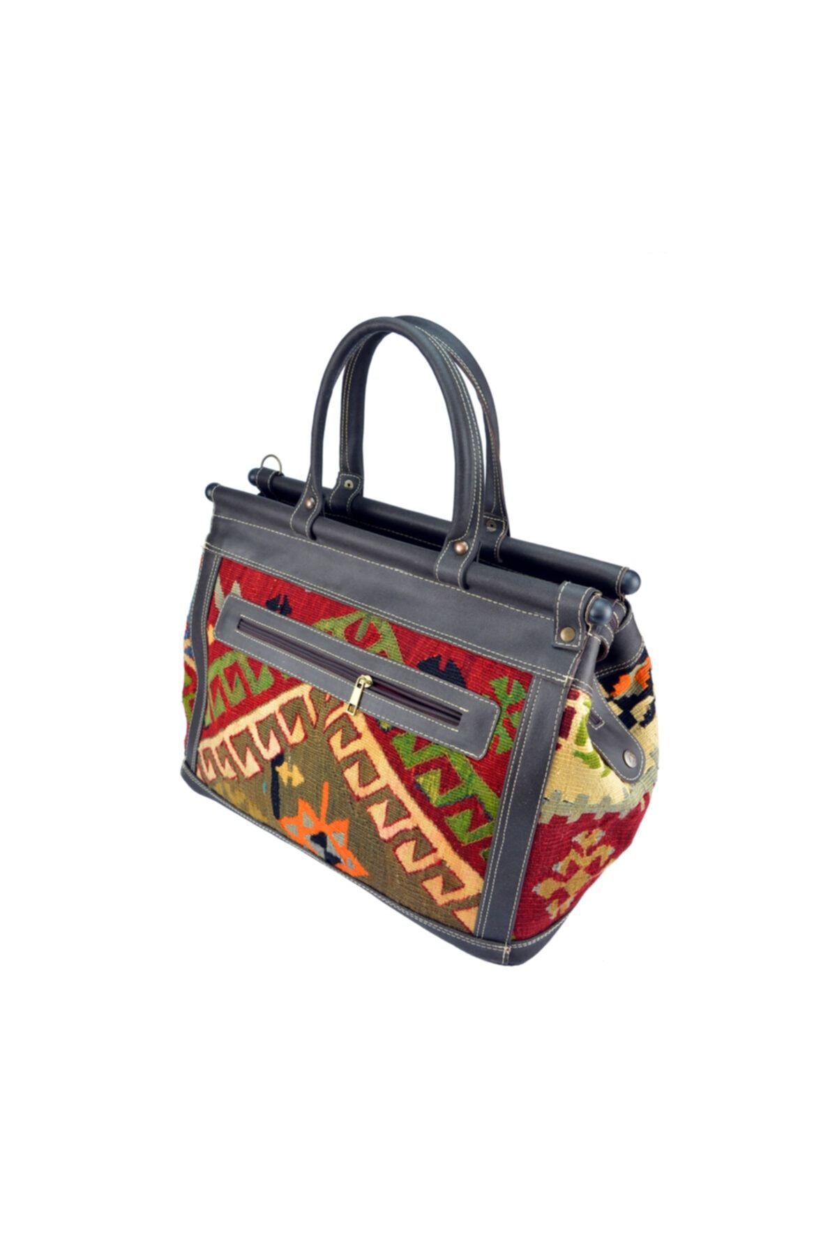 Zaves Geometrik Desenli Vintage Çanta Kilim Seyahat Çantası