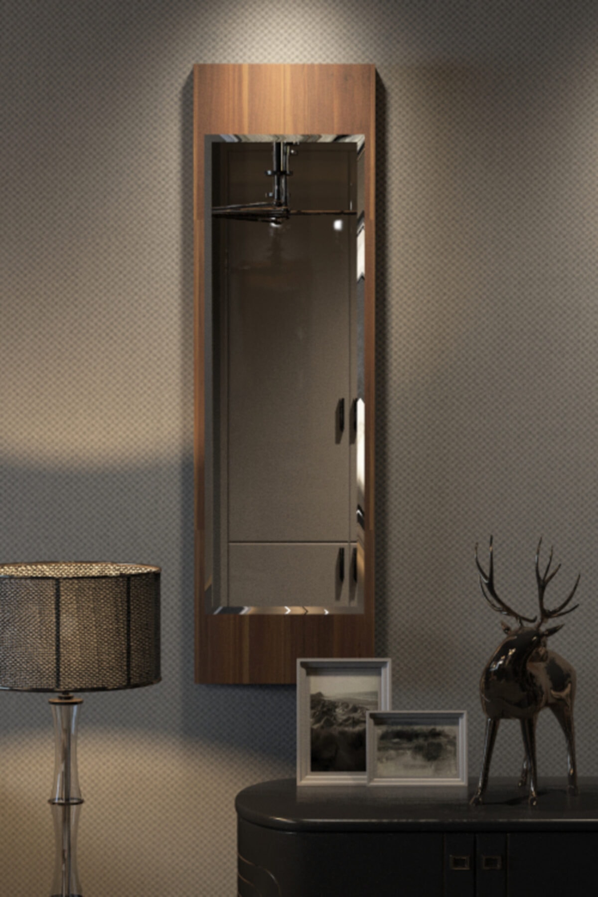 DEKORFİM Trend Dekoratif Boy Aynası Koyu Ceviz