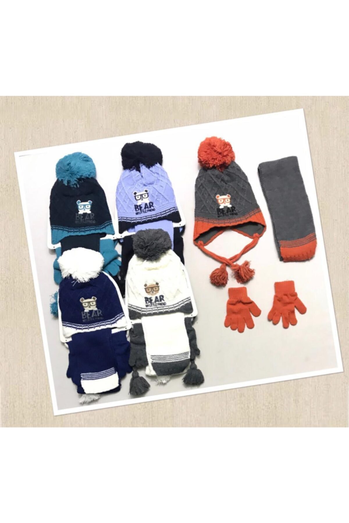 salarticaret Kitti Erkek Çocuk Bere Atkı Eldiven Seti 1-4 Yaş Aralığı K 8928