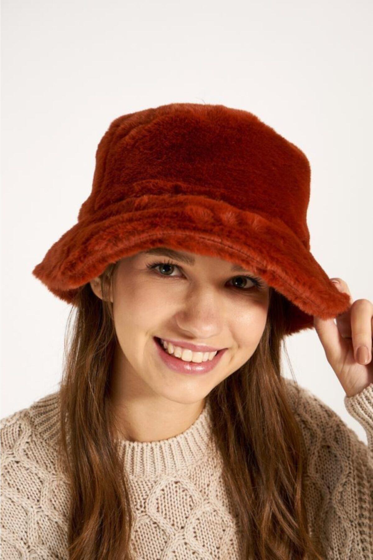 BALIENTE Kiremit Peluş Bucket Kadın Şapka