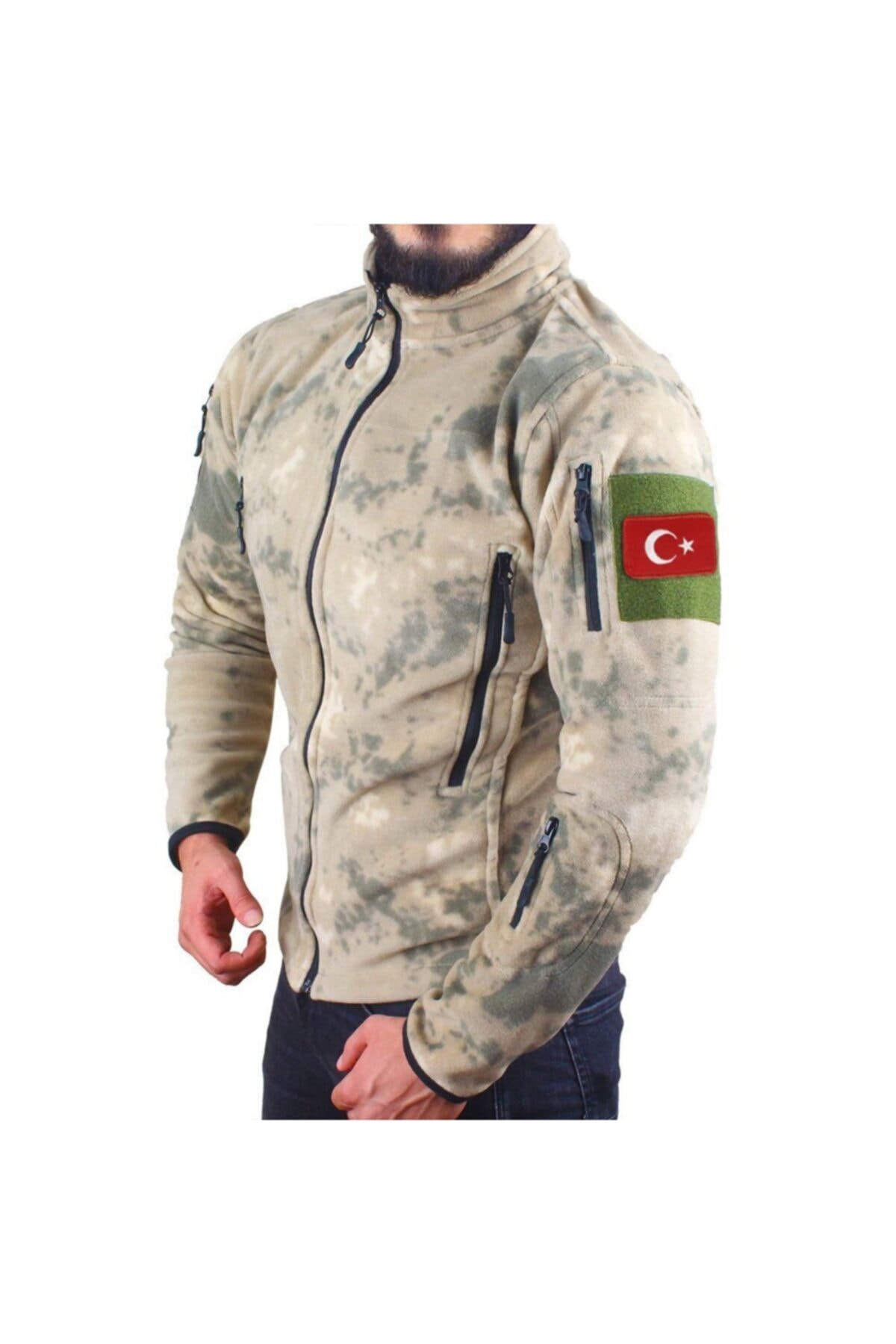 Silyon Askeri Giyim Taktik Polar Mont 5 Cepli + Türk Bayrağı Peç