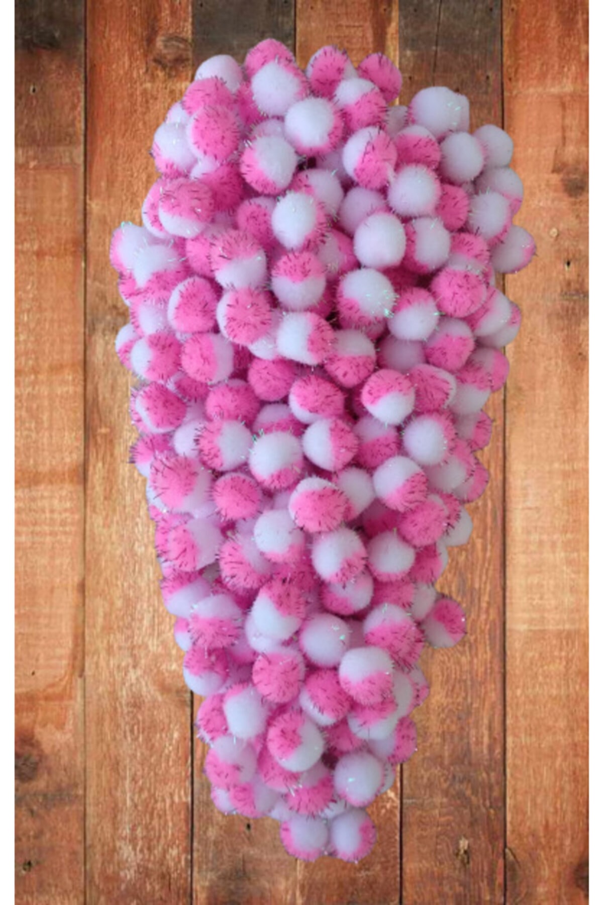 Kezban Tekstil Peluş Ponpon 2cm Pembe Beyaz Simli 100 Adet