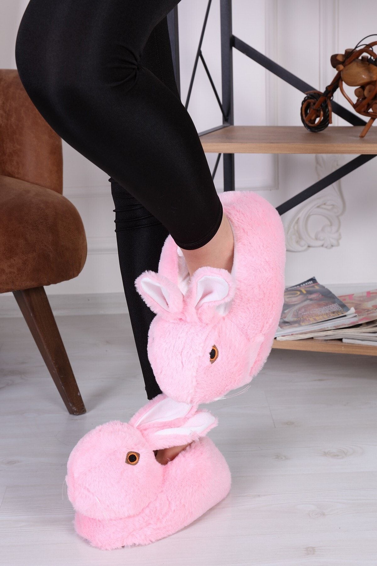 MİNA TEKSTİL Kadın Pembe Tavşan Panduf Ev Botu