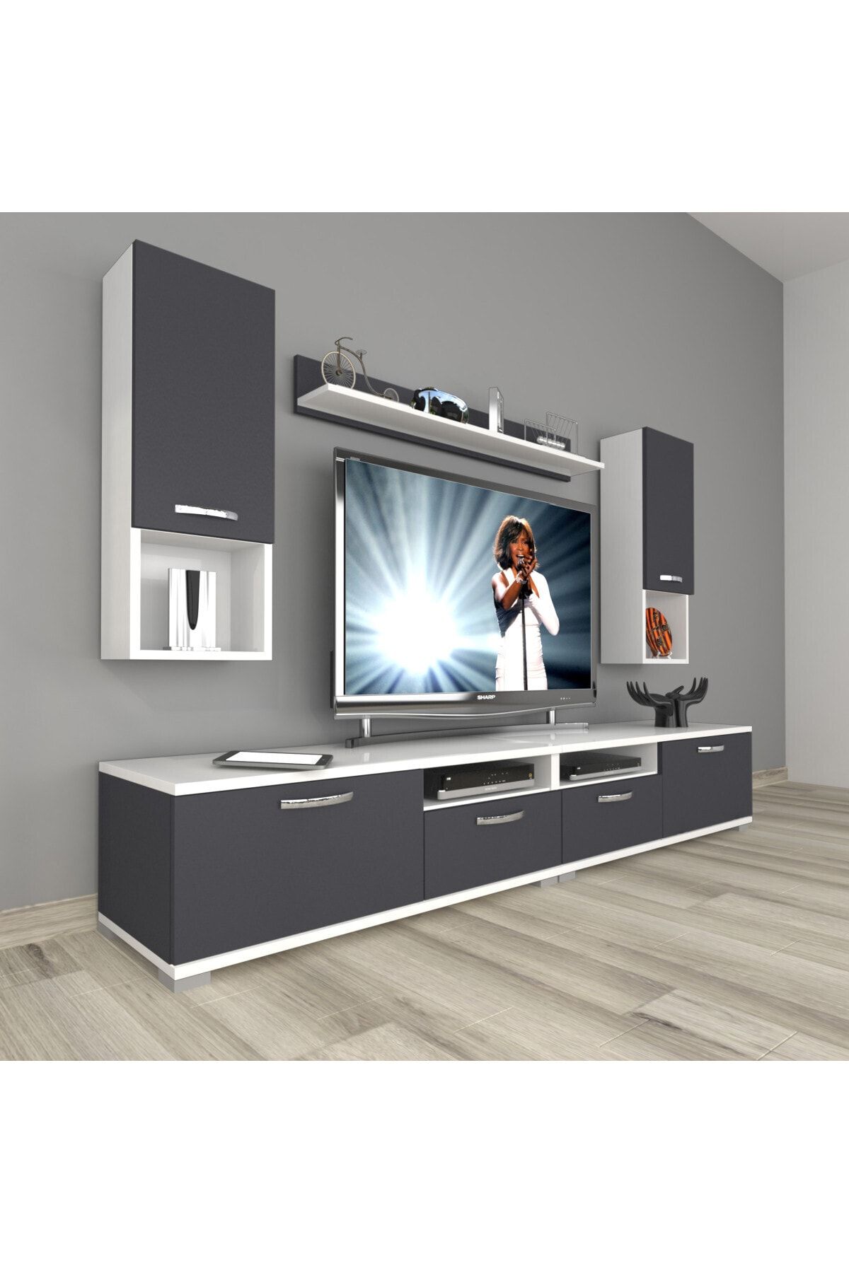 Decoraktiv Eko 5220da Mdf Tv Ünitesi Tv Sehpası Beyaz Antrasit
