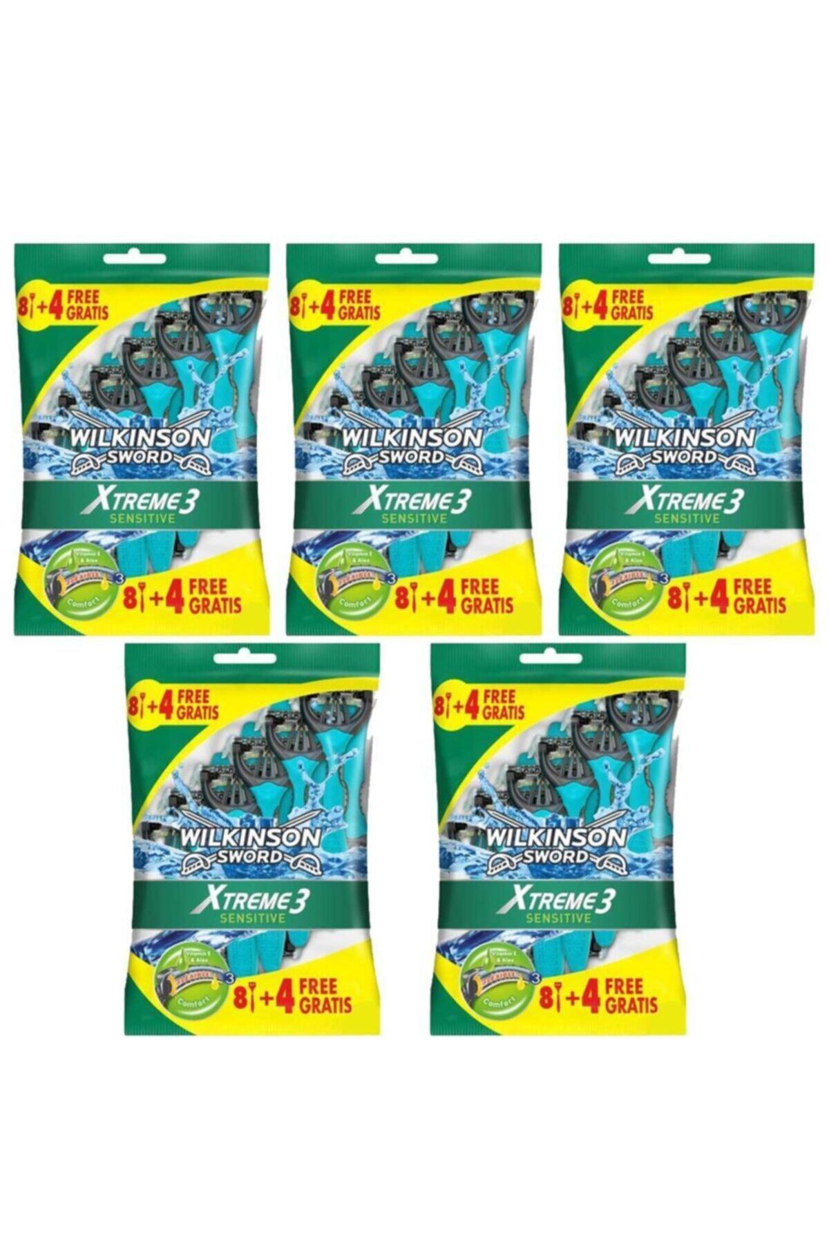 Wilkinson Sword Xtreme 3 Sensitive 8+4 Üç Bıçaklı Kullan At Tıraş Bıçağı 5 Paket