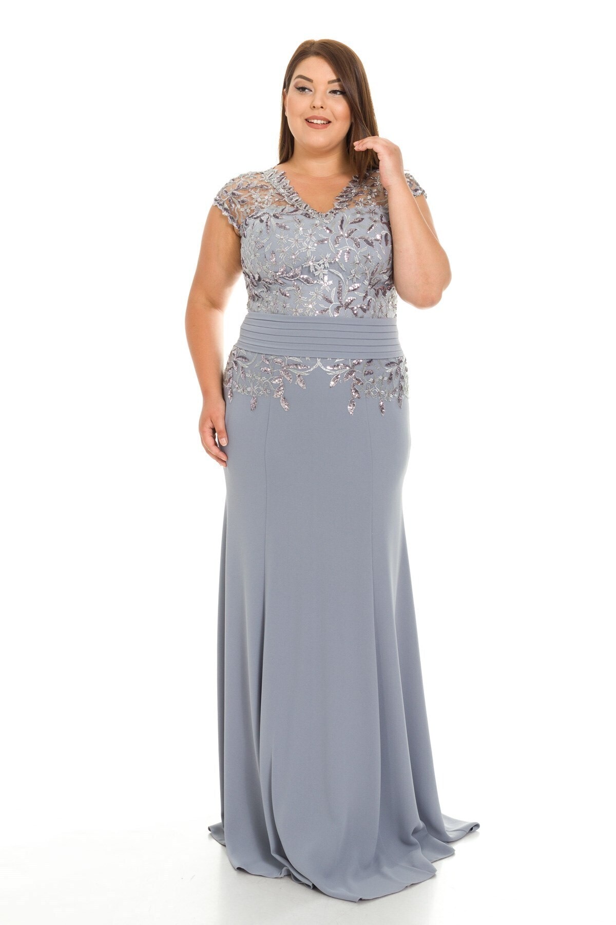 Lila 8149 Pulpayet Detay Krep Uzun Elbise