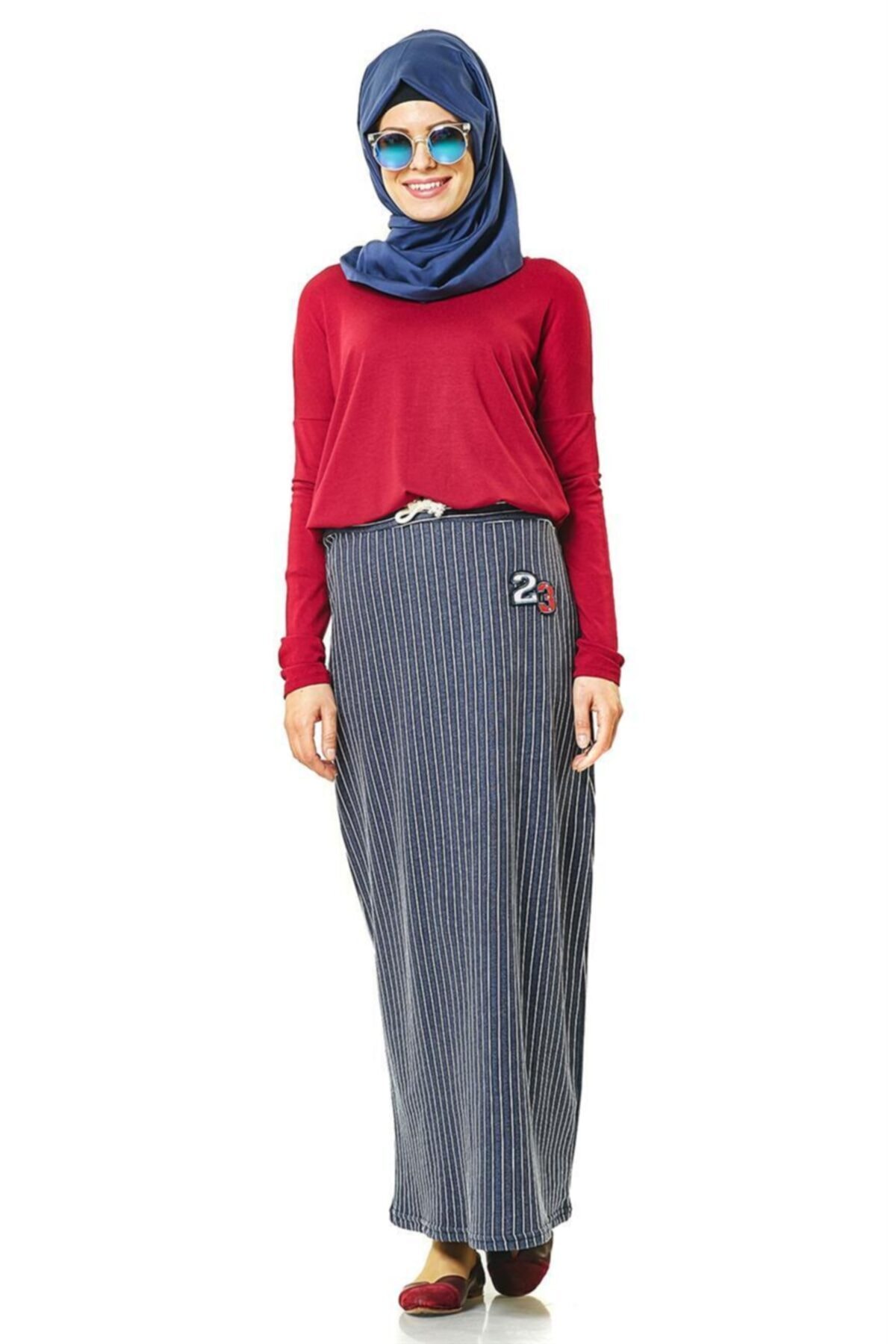 Gippe Collection Etek-lacivert Beyaz Ek4002-1702