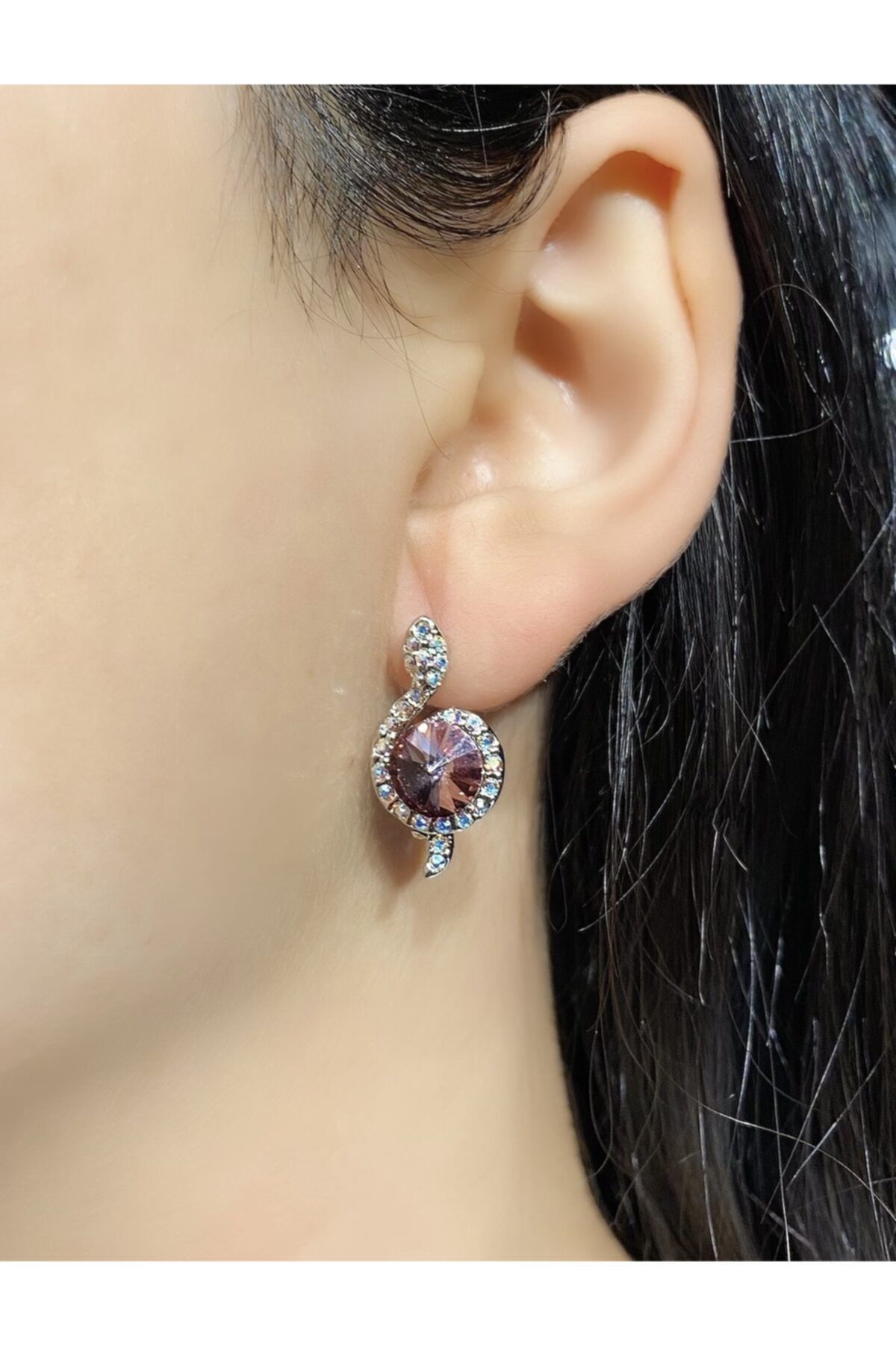RichBird Swarovski Taşlı Yılan Figürlü Cyclamen Opal Küpe