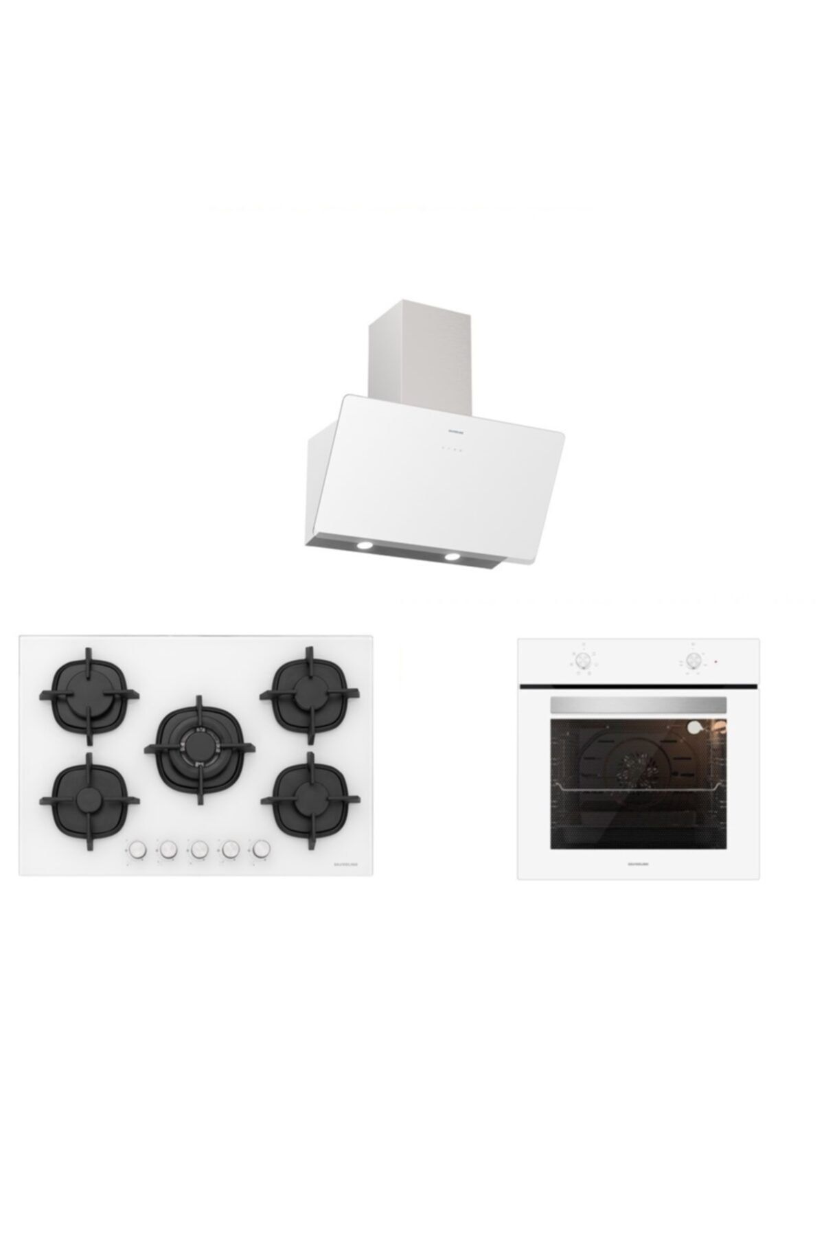 Silverline Beyaz Cam Ankastre Set 5 Yıl Garanti (3457 Soho 80+cs5364w01+bo6501w01)