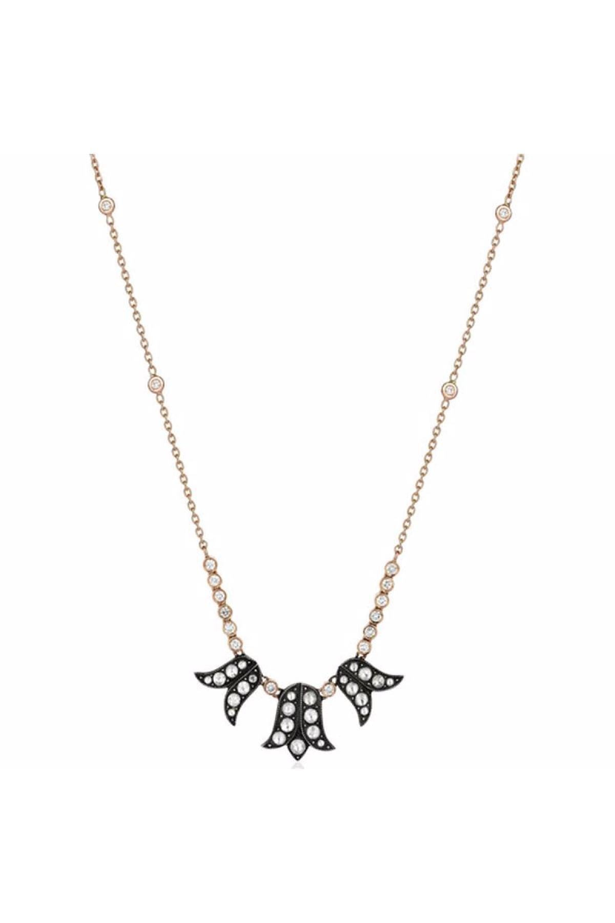 DİAMOND BY Naci Şenocaklı Pırlanta Ve Elmas Ile Işlenmiş 14 Ayar Kırmızı Altın Özgün Tasarım Özel Üretim Lale Motifli Kolye