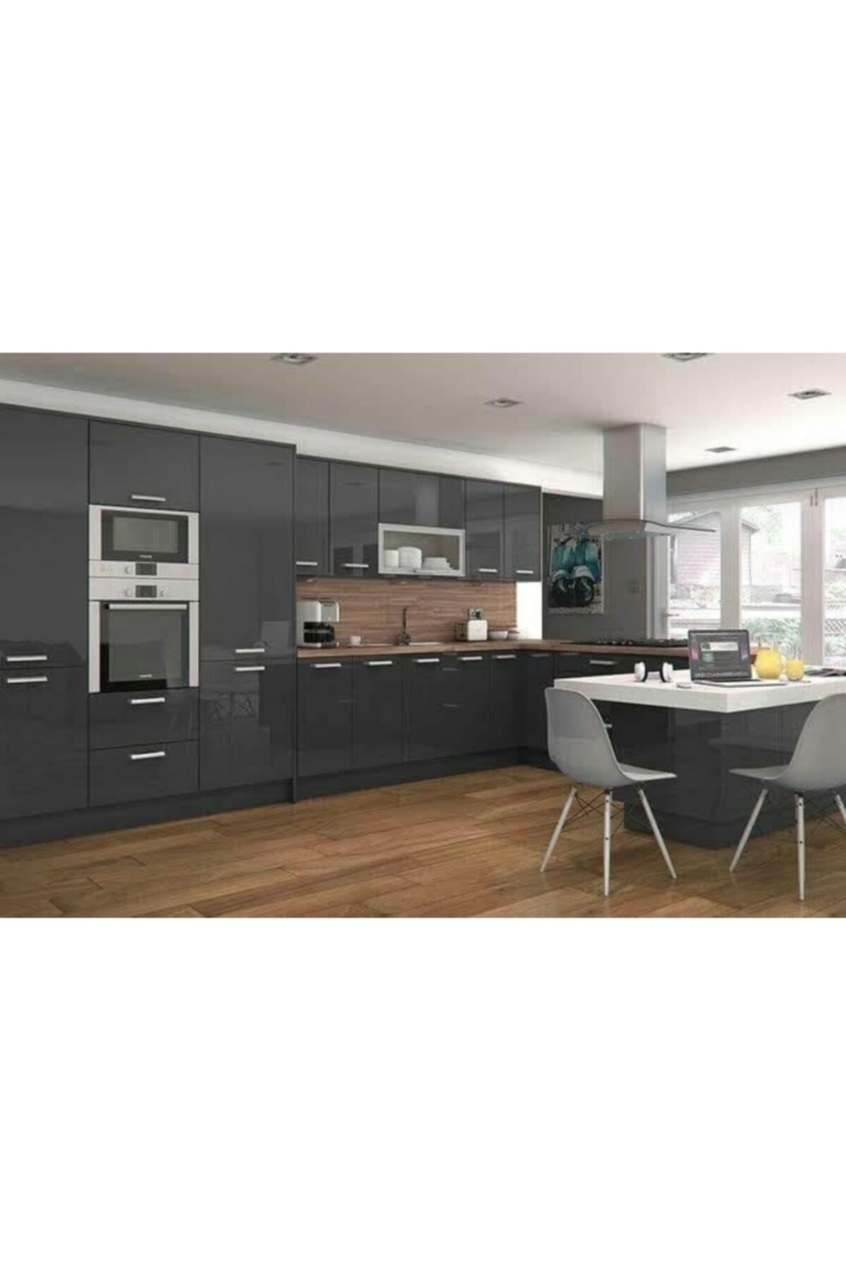 BOZMET Mobilya Kaplama Folyosu Parlak Antrasit Gri (genişlik 61cm Uzunluk 4 Metre )