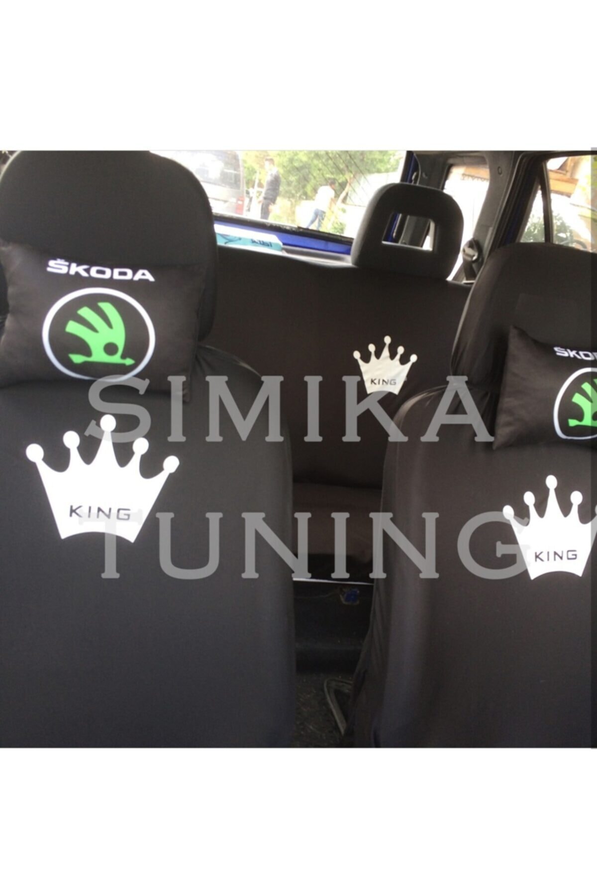 şimika King Siyah Renk Ön Koltuk Penye Kılıf Hediye Sticker