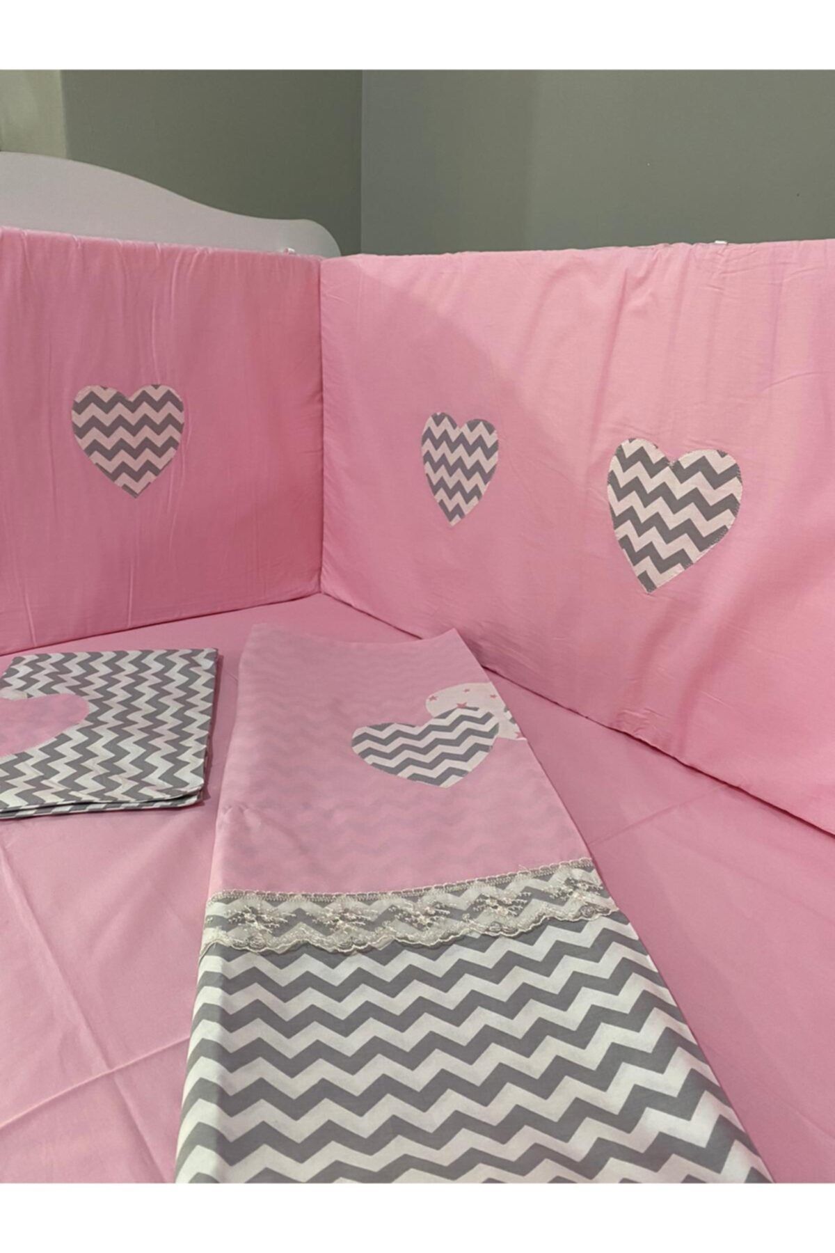 Jaju Baby Pembe Kalpli Tasarım 60x120 Bebek Nevresim Takımı Ve Kenar Koruma