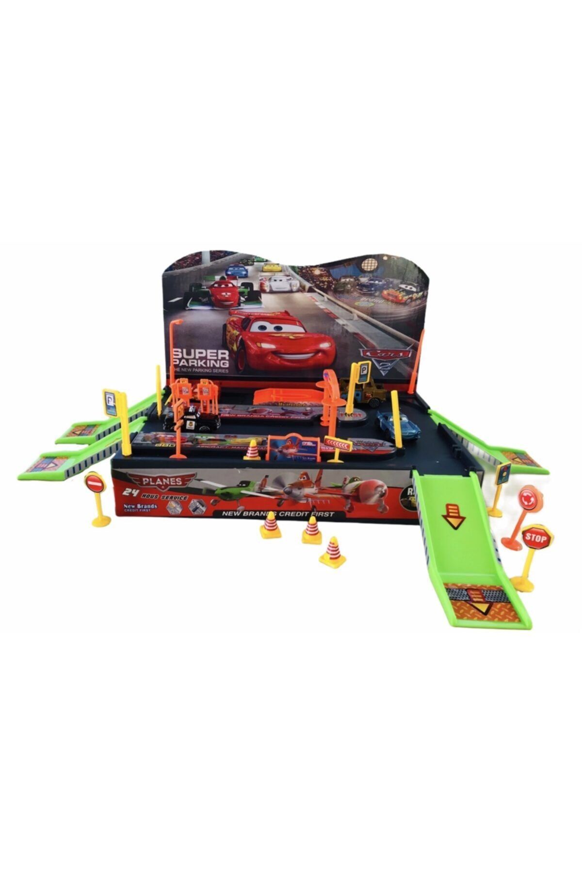 Prestij Oyuncak Cars Şimşek Mcqueen Otopark Oyun Seti Büyük Boy Otopark